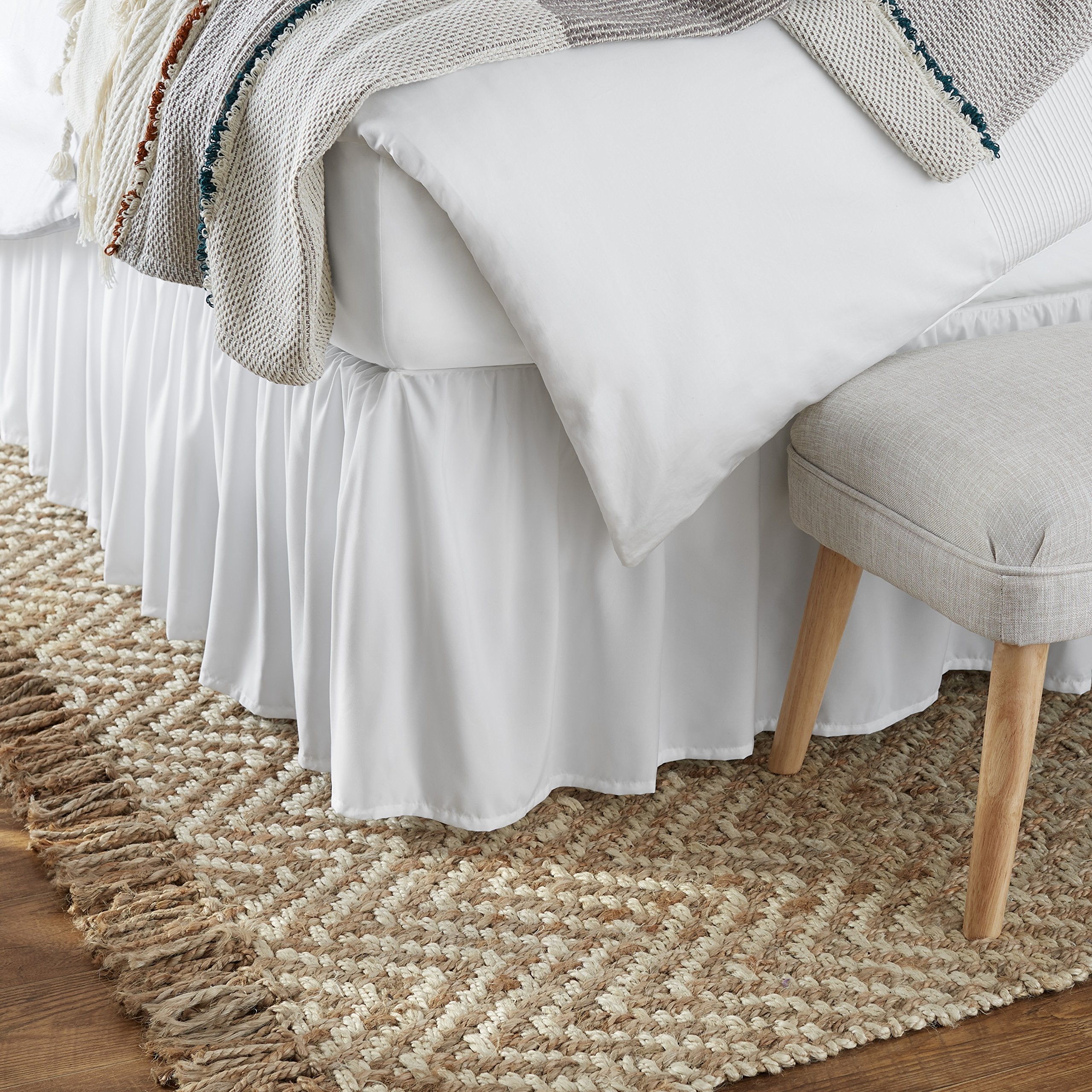 Amazon Basics Lightweight Ruffled Bed Skirt, Classic Style, Soft and Stylish 100% Microfiber With 16 Drop, Full, White, Solid