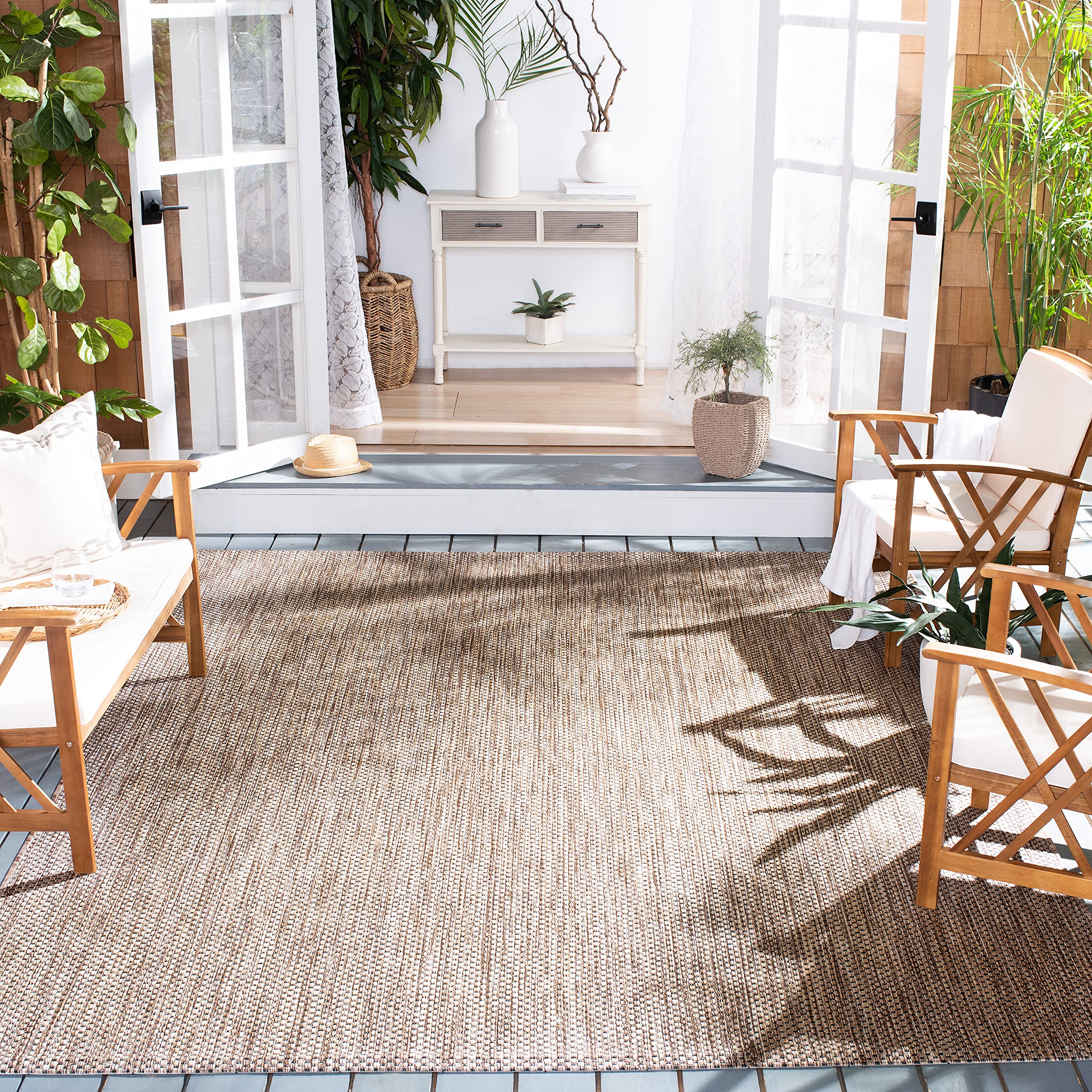 SAFAVIEH Courtyard Collection Area Rug - 8 x 10, Natural & Black, Non-Shedding & Easy Care, Indoor/Outdoor & Washable-Ideal fo