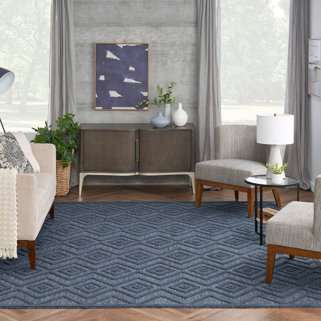 Nourison Versatile Indoor/Outdoor Navy Blue 7' X 10' Area Rug, Easy Cleaning, Non Shedding, Bed Room, Living Room, Dining Room, Deck, Backyard, Patio, High Traffic Area (7X10)
