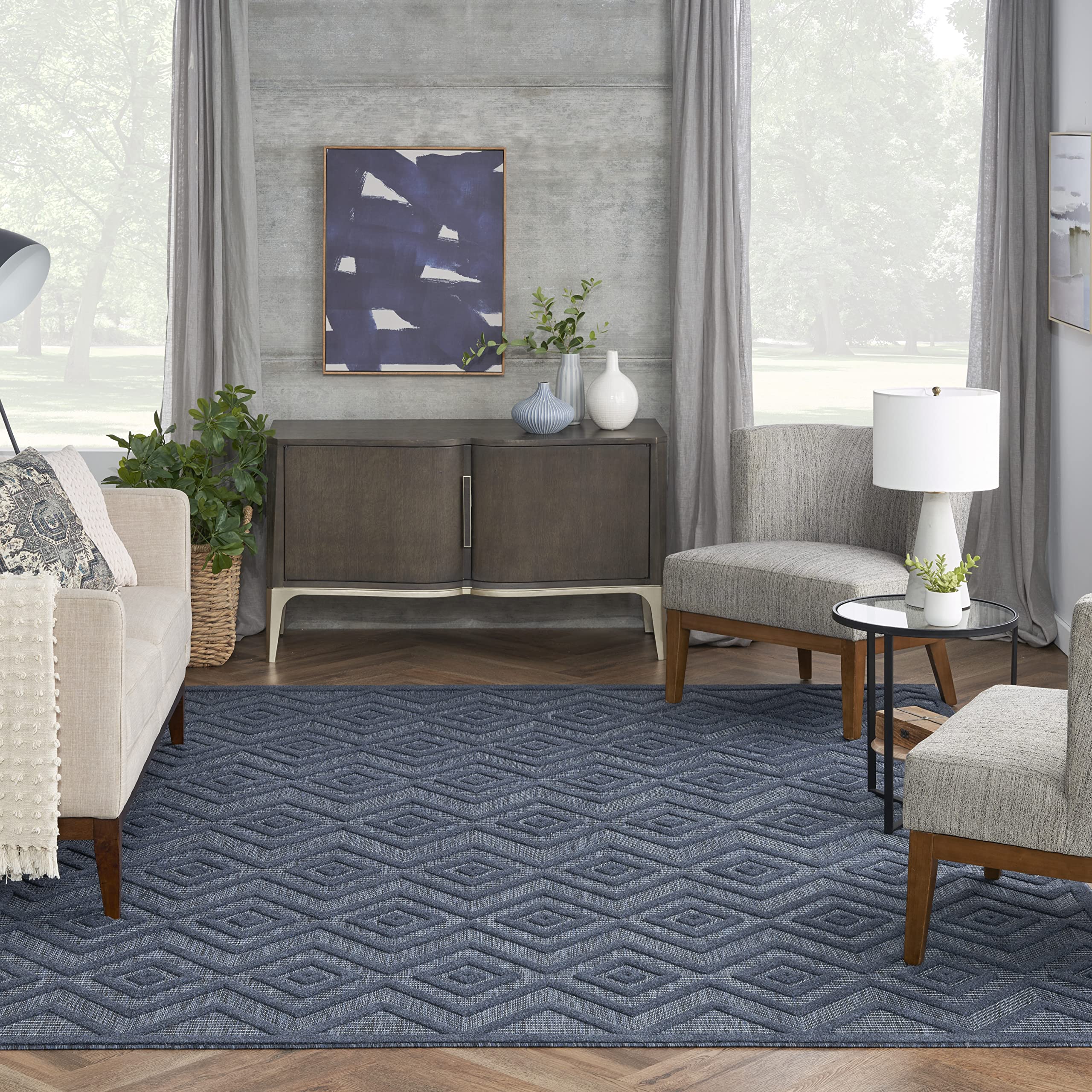 Nourison Versatile Indoor/Outdoor Navy Blue 7' X 10' Area Rug, Easy Cleaning, Non Shedding, Bed Room, Living Room, Dining Room, Deck, Backyard, Patio, High Traffic Area (7X10)