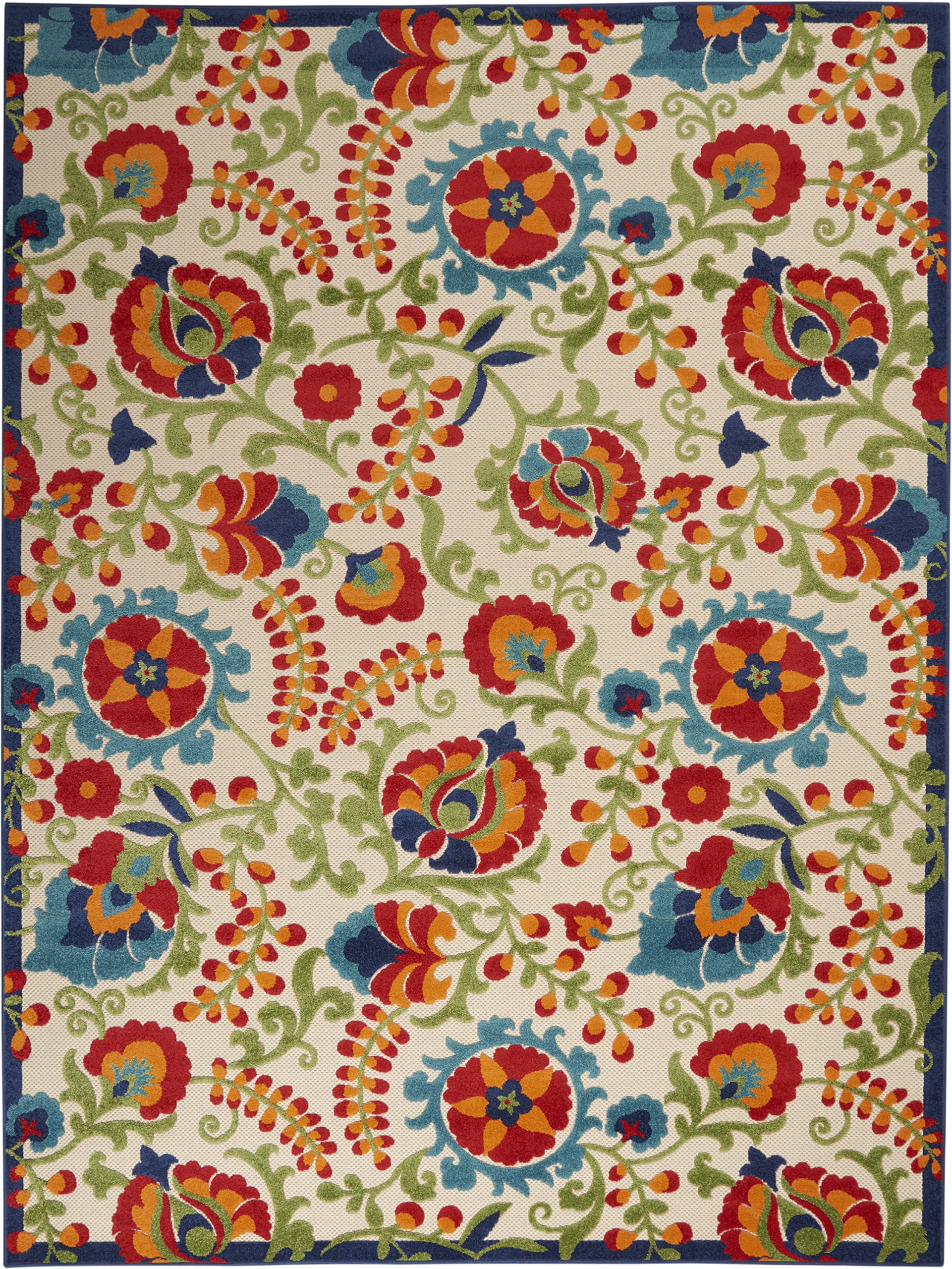 Nourison Aloha Indoor/Outdoor Multicolor 7' X 10' Area-Rug, Easy-Cleaning, Non Shedding, Bed Room, Living Room, Dining Room, Deck, Backyard, Patio (7X10)