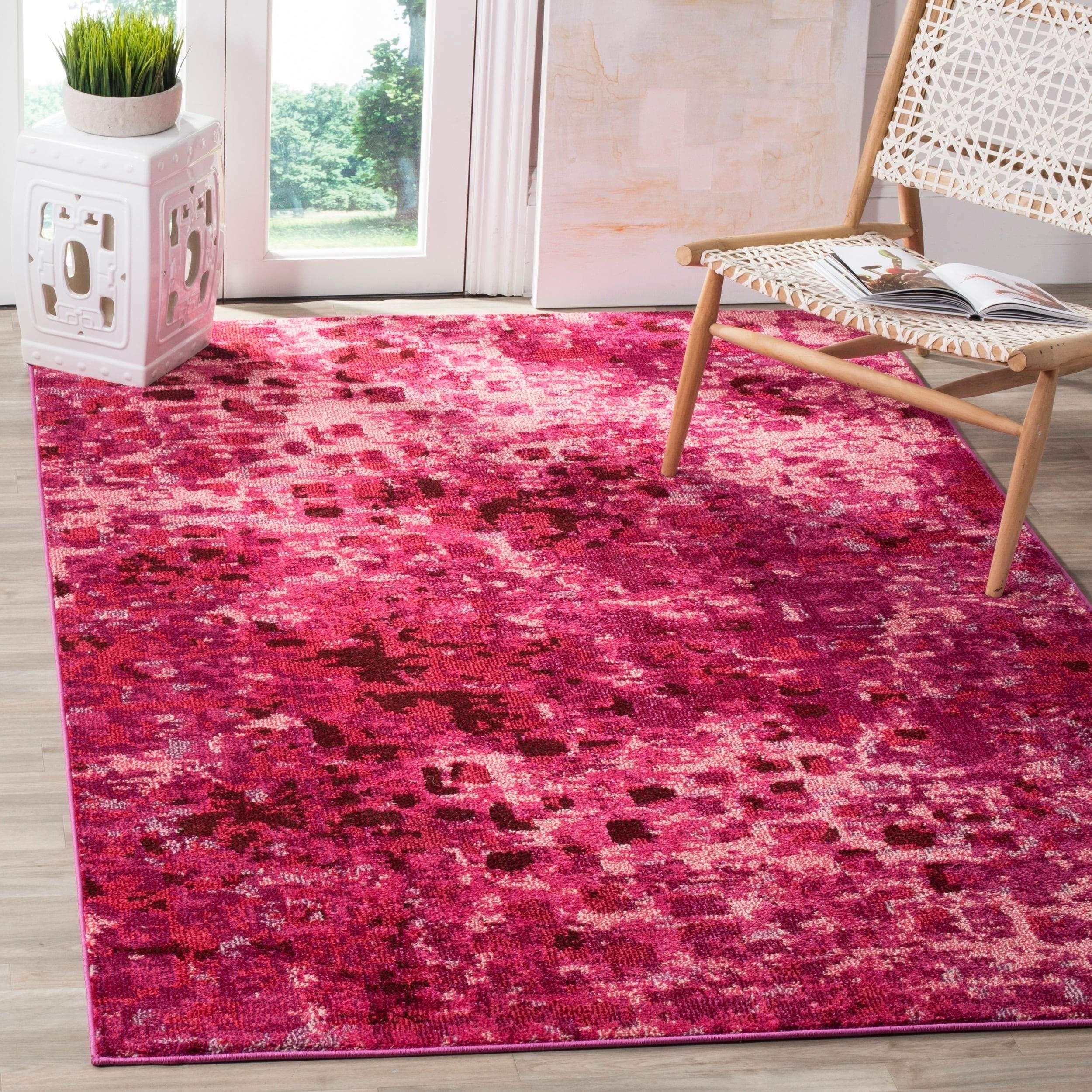 SAFAVIEH Monaco Collection Area Rug - 67 x 92, Fuchsia, Boho Chic Abstract Watercolor Design, Non-Shedding & Easy Care, Ideal 