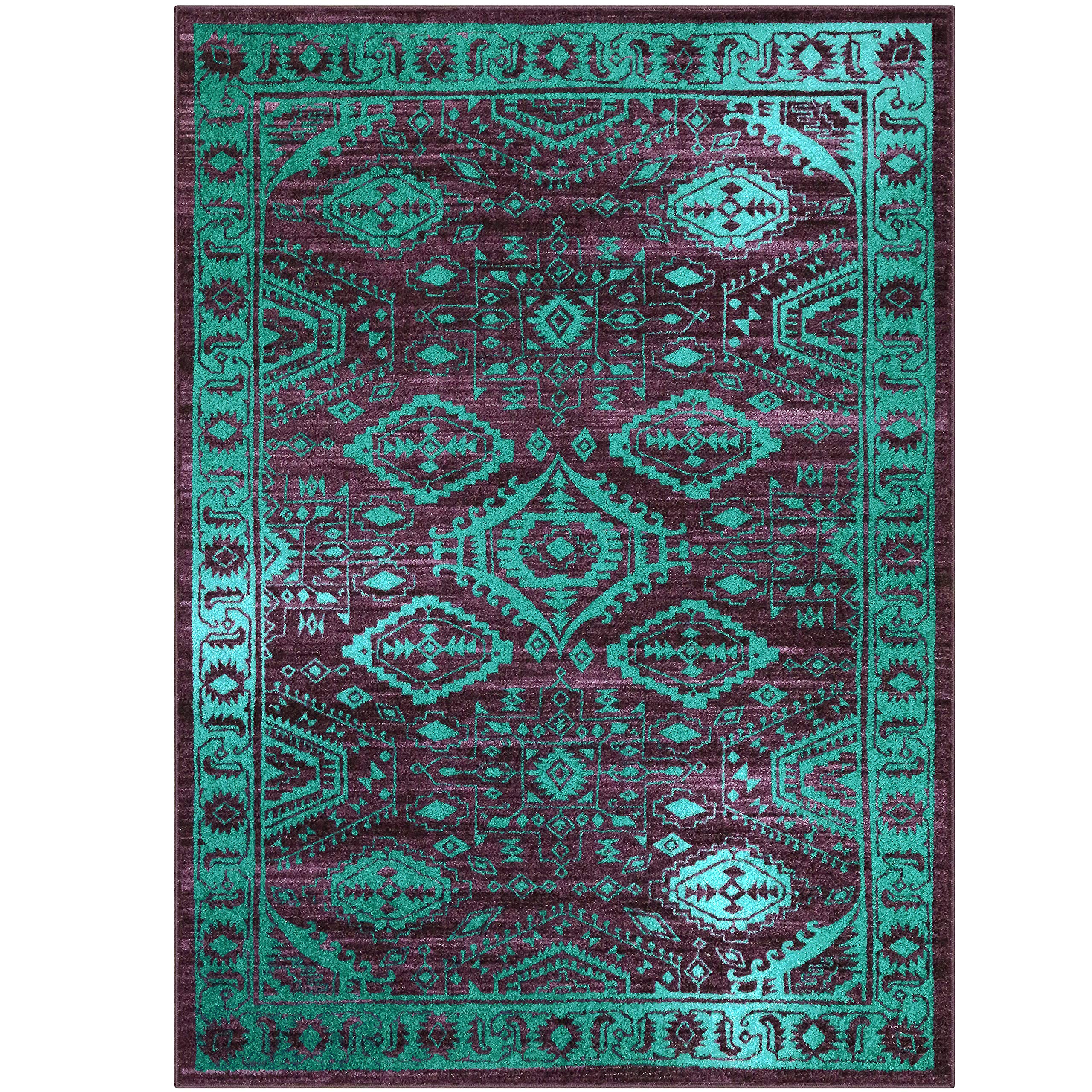 Maples Rugs Georgina Traditional Area Rugs for Living Room & Bedroom [Made in USA], 7 x 5 (Rectangular), Winberry/Teal