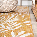 Jonathan Y Smb119C-5R Nevis Palm Frond Indoor Outdoor Area Rug, Coastal, Casual, Country Easy Cleaning,Bedroom,Kitchen,Backyard,Patio,Non Shedding, Yellow/Cream, 5' Round