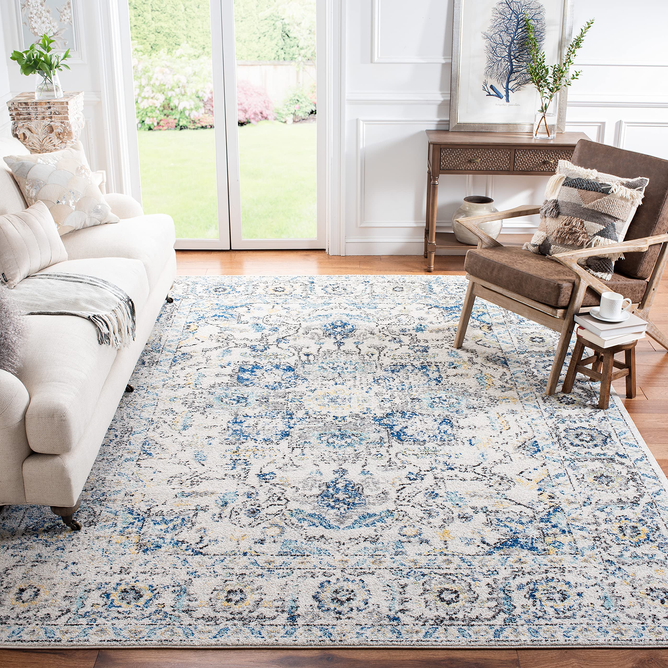 SAFAVIEH Madison Collection 11 Square GreyIvory MAD603F Snowflake Medallion Distressed Non-Shedding Living Room Dining Bedroom 