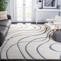 Safavieh Florida Shag Collection 8 Square Cream/Grey SG471 Abstract Wave Non-Shedding Living Room Bedroom 1.2-inch Thick Area R