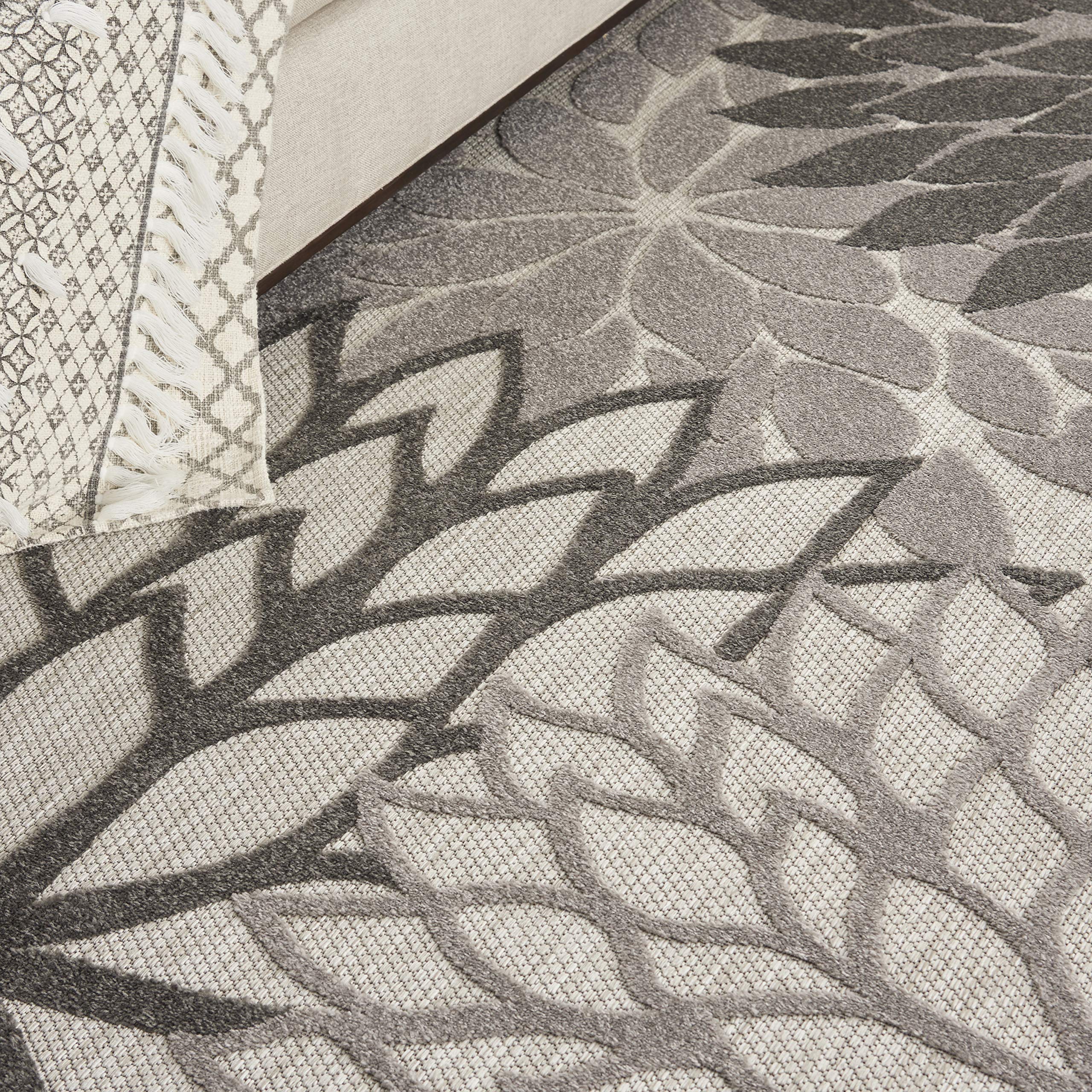 Nourison Aloha Indoor/Outdoor Floral Silver Grey 7'10' X 10'6' Area Rug, (8' X 11')