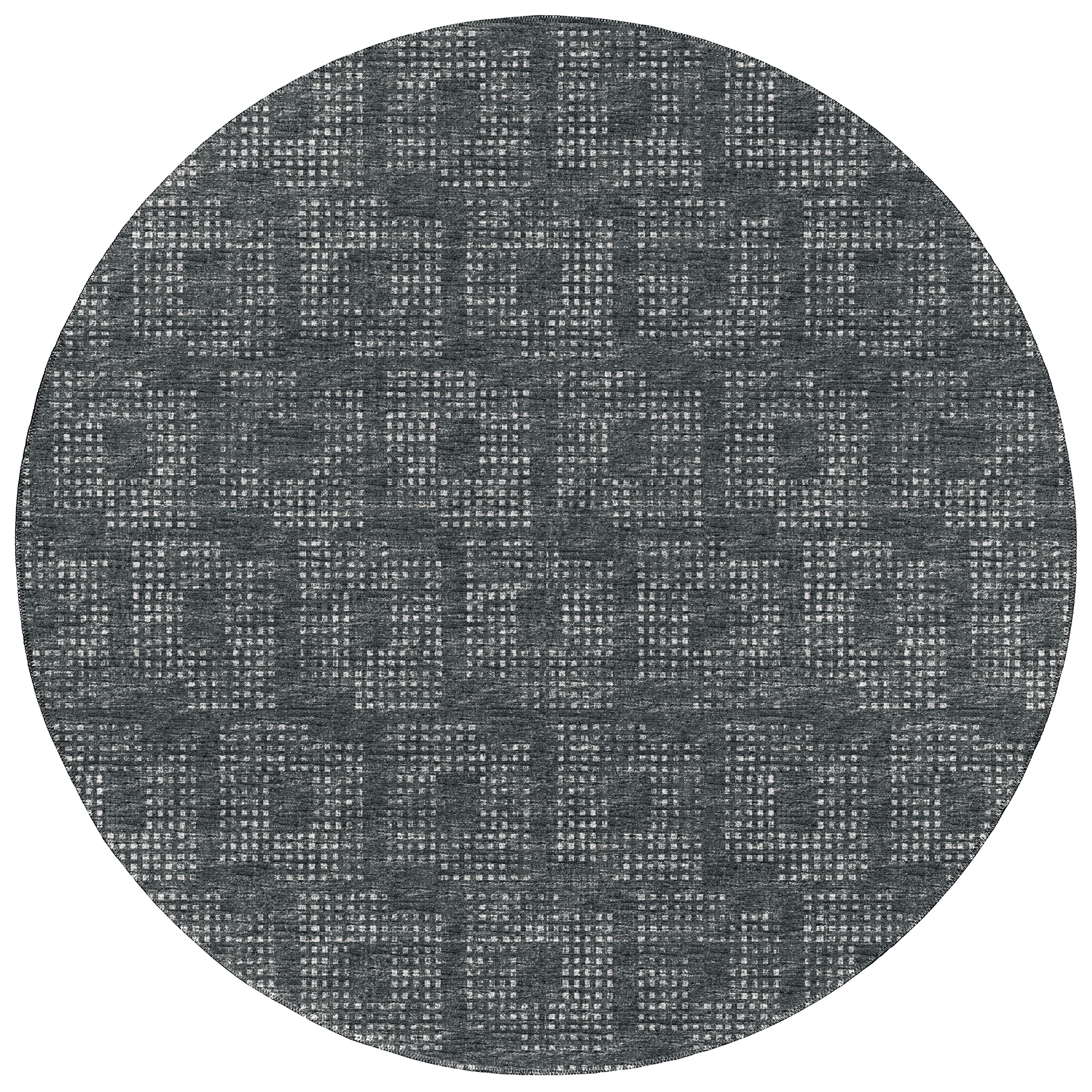 Addison Rugs Eleanor Aer31 Black 8' X 8' Indoor Outdoor Round Rug, Easy Clean, Machine Washable, Non Shedding, Bedroom, Living Room, Dining Room, Kitchen, Patio Rug