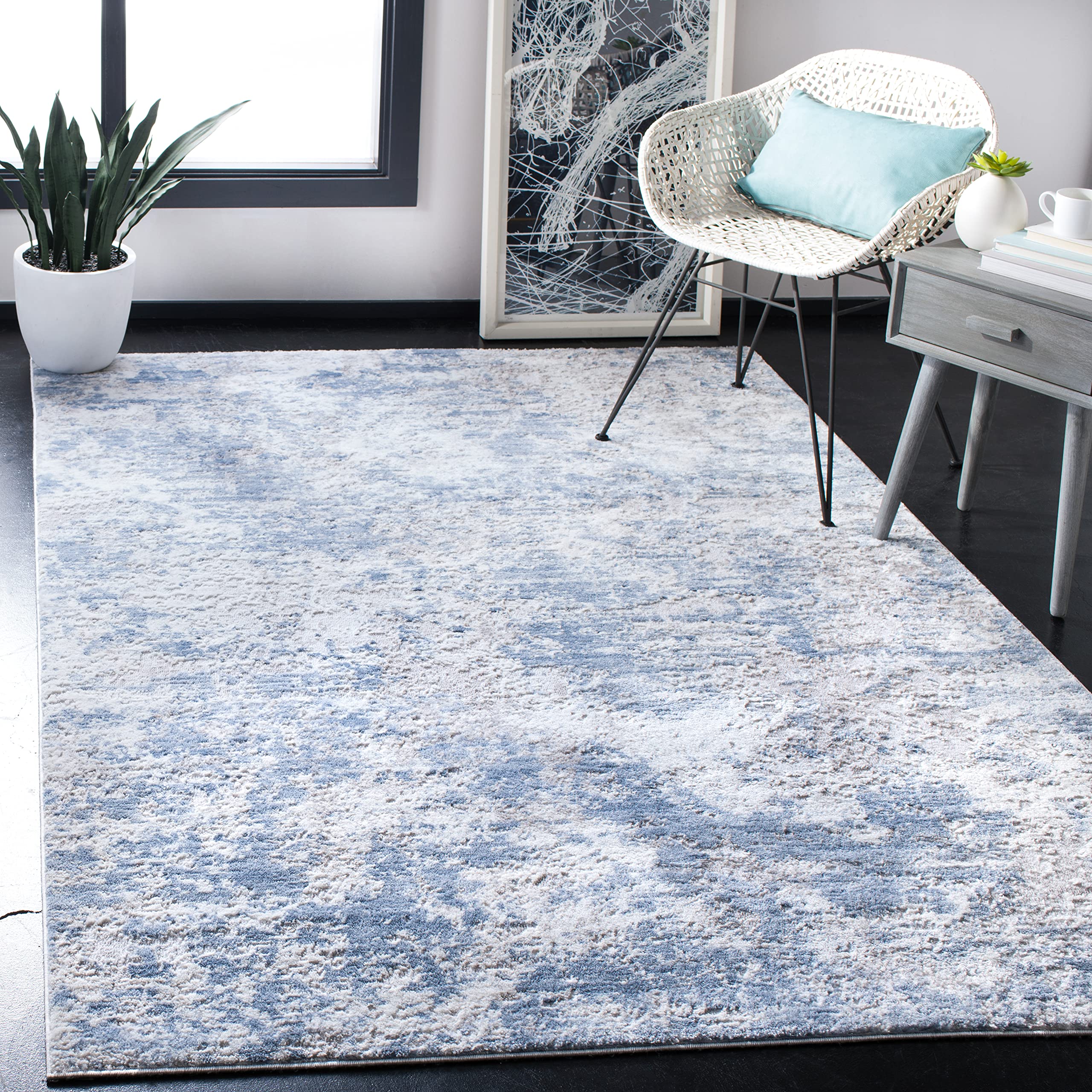 SAFAVIEH Amelia Collection Accent Rug - 3' x 5', Grey & Blue, Modern Abstract Design, Non-Shedding & Easy Care, Ideal for High T