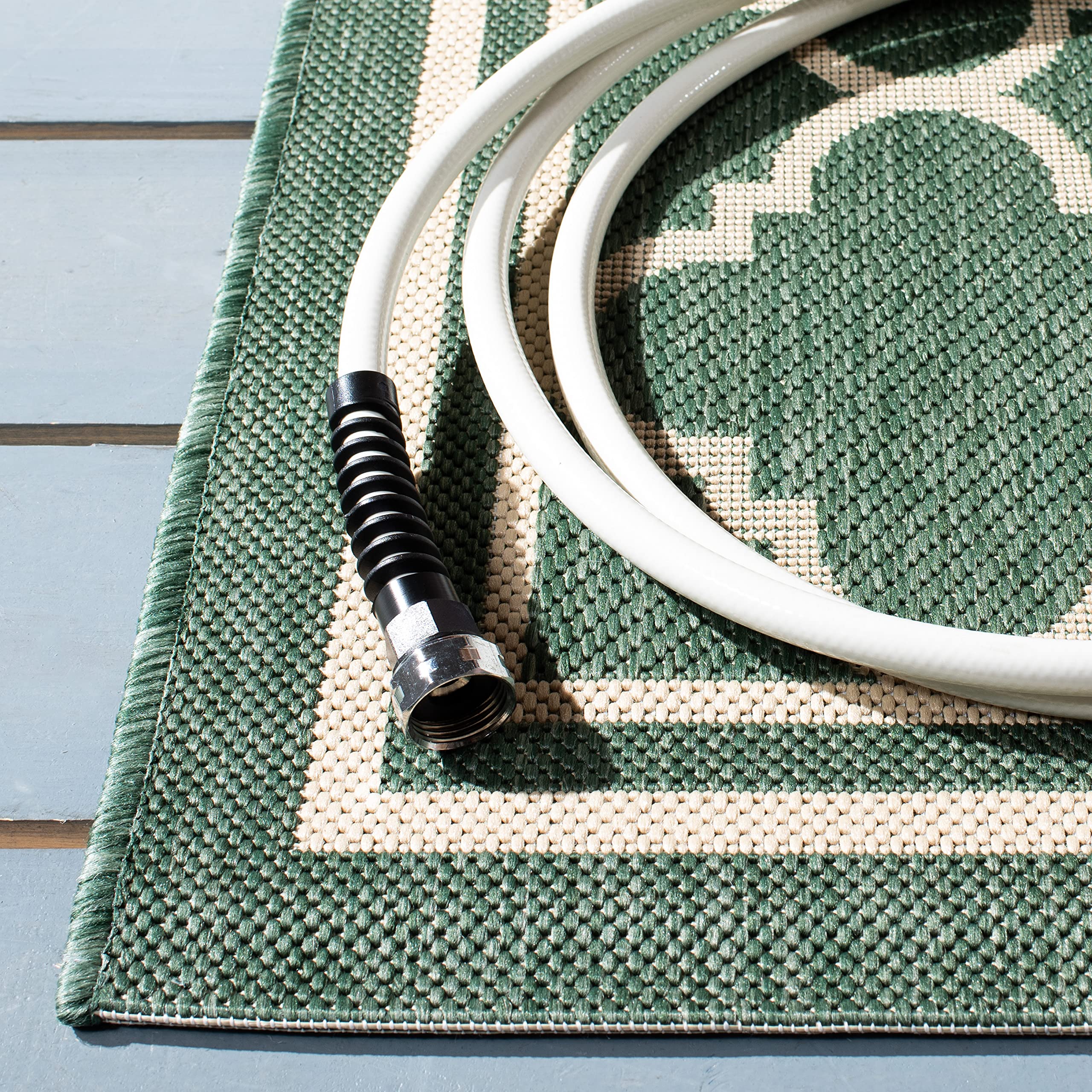 Safavieh Courtyard Collection 6'7' X 9'6' Dark Green/Beige Cy6918 Trellis Indoor/ Outside Waterproof Easy Cleansingpatio Backyard Mudroom Area Mat