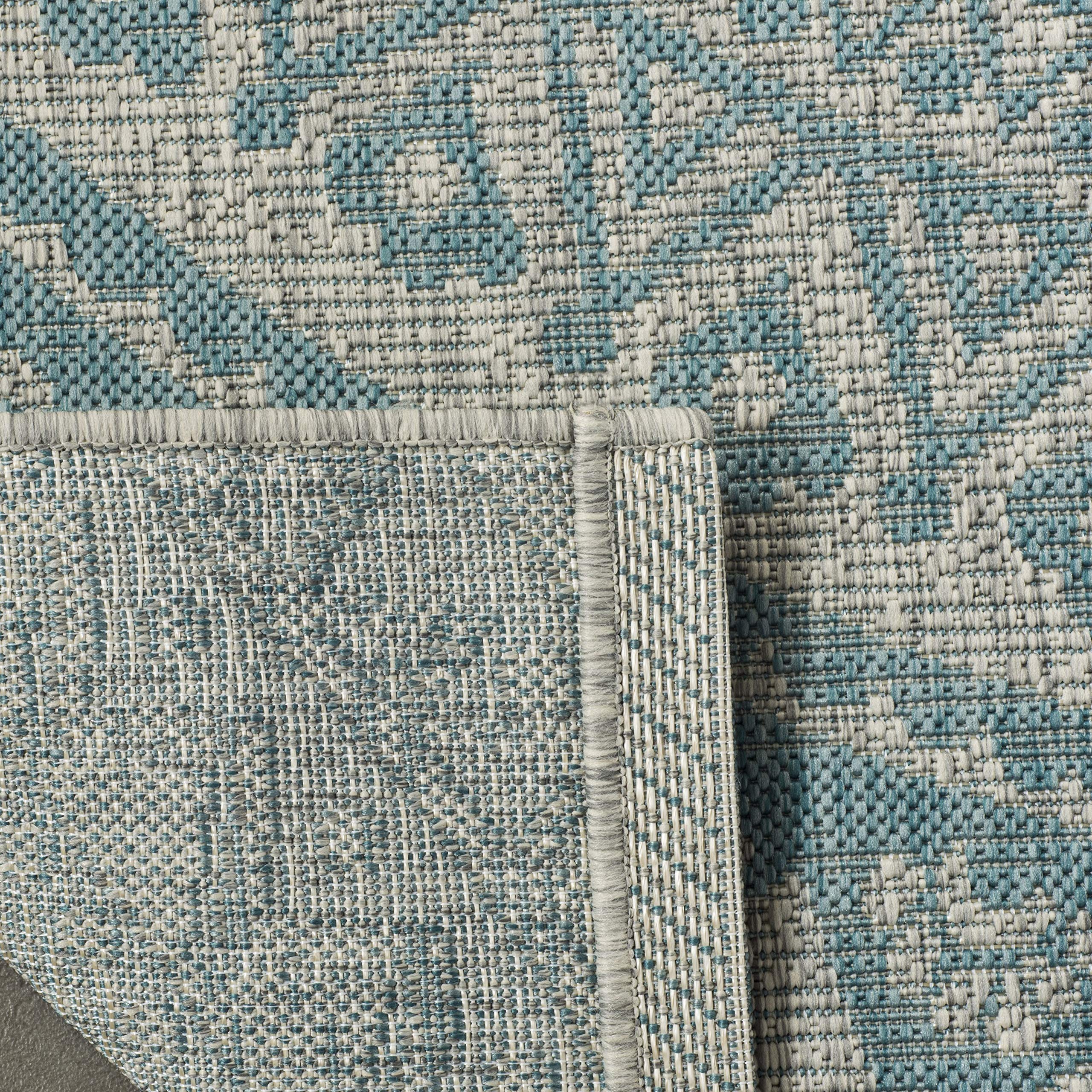 Safavieh Courtyard Collection 8' X 11' Light Grey / Aqua Cy8734 Indoor/ Outdoor Waterproof Easy Cleaning Patio Backyard Mudroom Area Rug