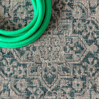 Jonathan Y Smb102C-5R Rozetta Boho Medallion Textured Weave Indoor Outdoor Area Rug Coastal Bohemian Rustic Glam Easy Cleaning Bedroom Kitchen Backyard Patio Non Shedding, 5' Round, Gray/Teal