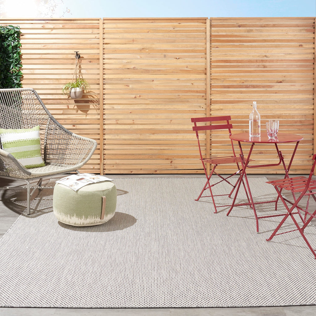 Nourison Courtyard Indoor/Outdoor Ivory Blue 5' X 7' Area Rug, Geometric, Easy Cleaning, Non Shedding, Bed Room, Living Room, Di