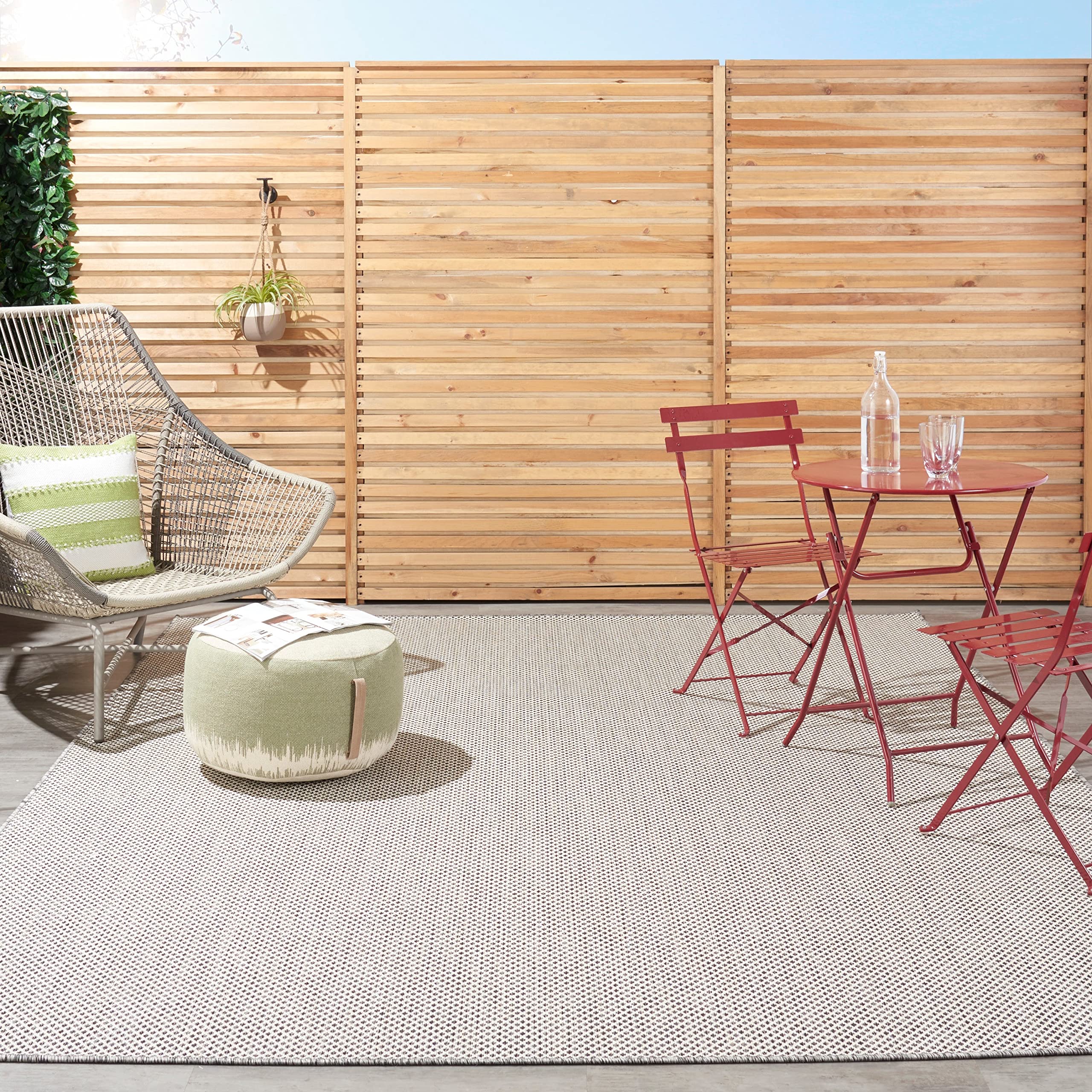 Nourison Courtyard Indoor/Outdoor Ivory Blue 5' X 7' Area Rug, Geometric, Easy Cleaning, Non Shedding, Bed Room, Living Room, Di