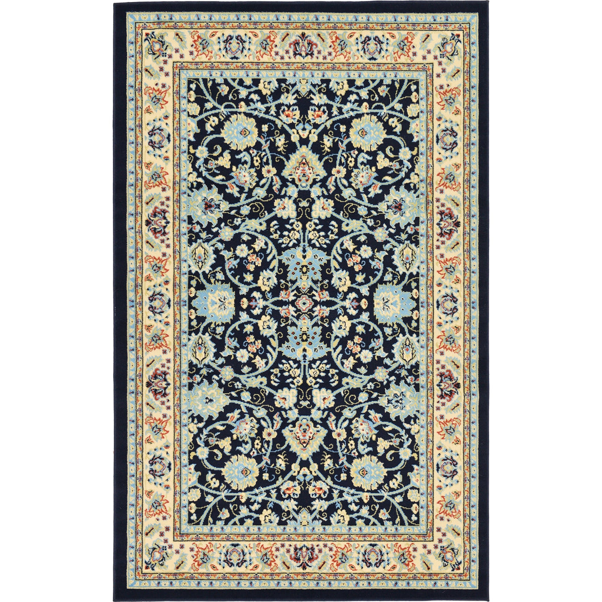 Unique Loom Sialk Hill Collection Area Rug - Washington (5 3 x 8 Rectangle Navy Blue/Cream)