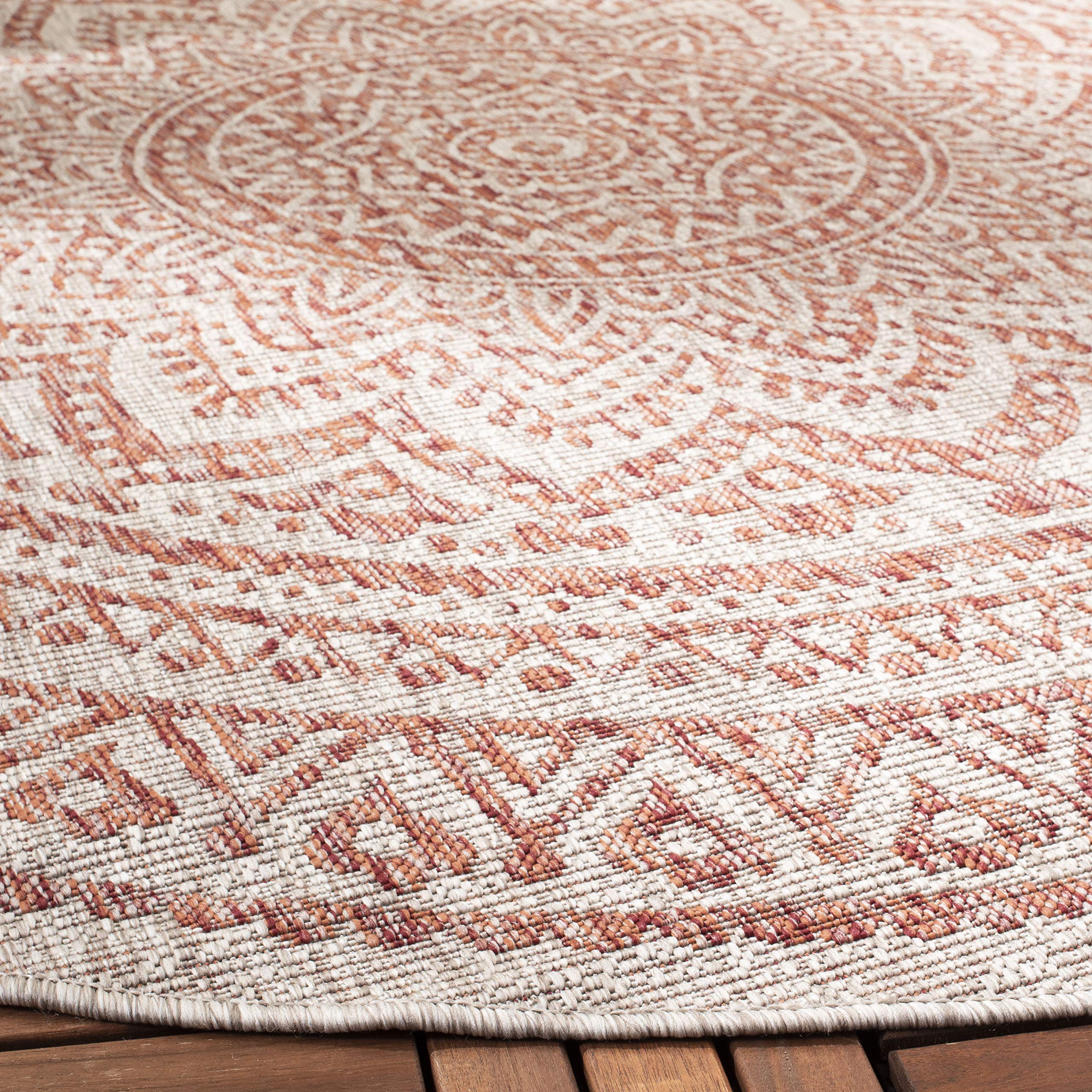 Safavieh Courtyard Collection 7'10' Round Light Grey/Black Cy8734 Indoor/ Outdoor Waterproof Easy Cleaning Patio Backyard Mudroom Area Rug