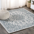 Jonathan Y Smb102C-5Sq Rozetta Boho Medallion Textured Weave Indoor Outdoor -Area Rug Coastal Bohemian Rustic Glam Easy-Cleaning Bedroom Kitchen Backyard Patio Non Shedding, 5' Square, Gray/Teal