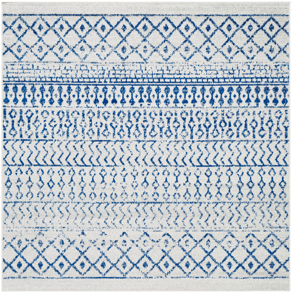 Livabliss Chester Boho Moroccan Area Rug, 7'10'' Square, Cream/Royal Blue