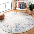 SAFAVIEH Tulum Collection 8 Round Ivory/Blue TUL272C Moroccan Boho Tribal Non-Shedding Area Rug