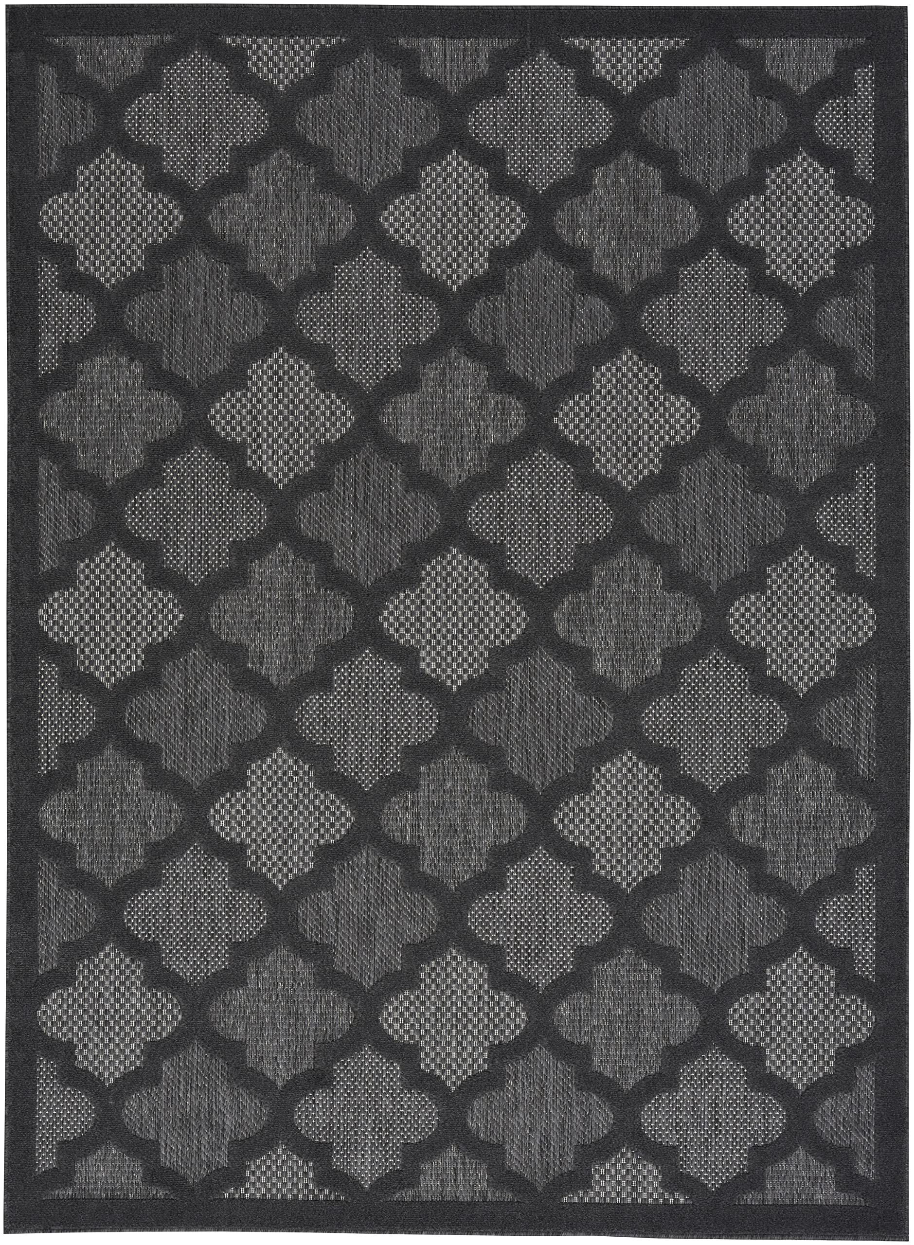 Nourison Easy Care Moroccan Charcoal/Black 6' X 9' Area Rug, Trellis, Easy Cleaning, Non Shedding, Bed Room, Living Room, Dining Room, Backyard, Deck, Patio (6X9)