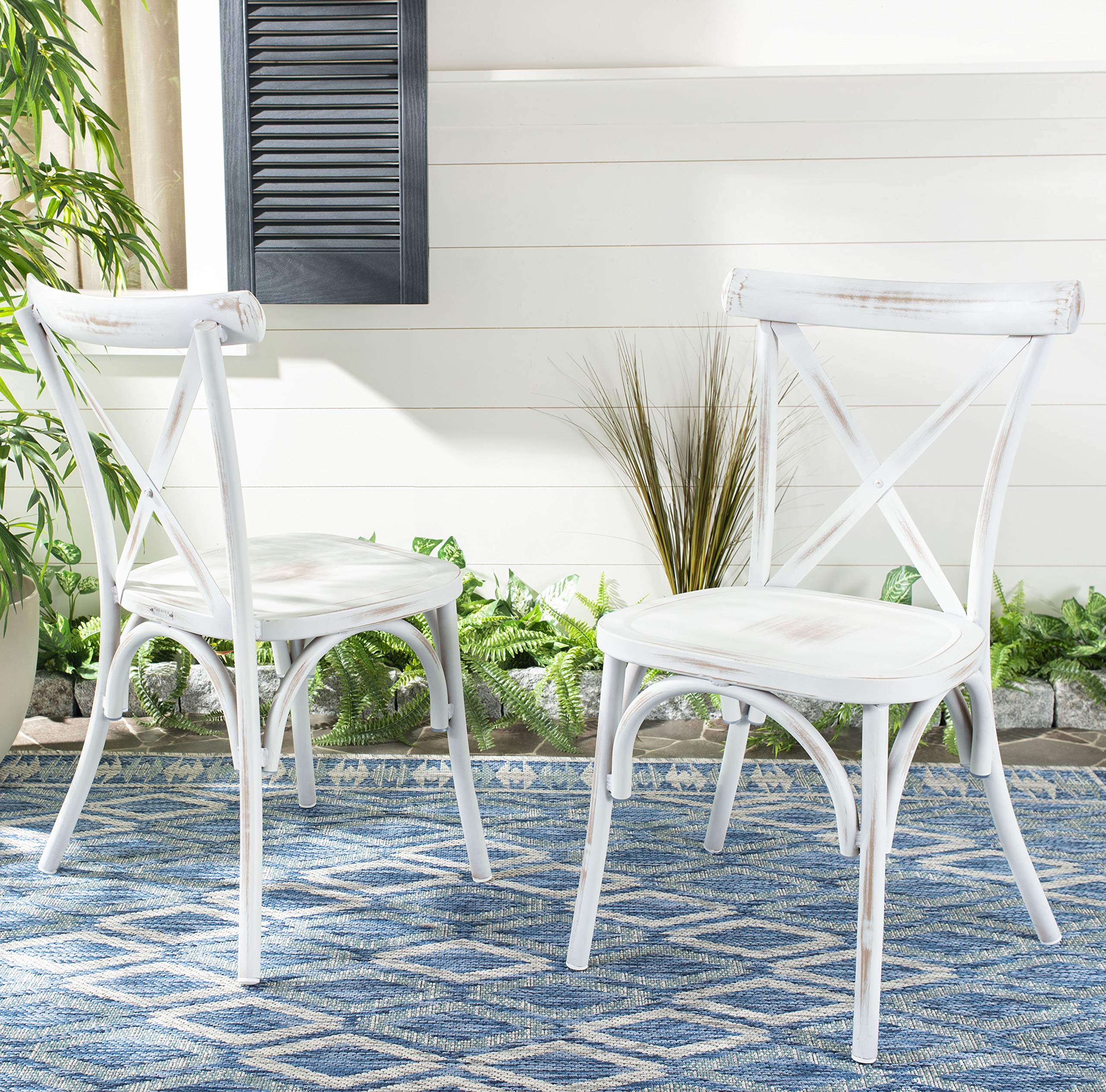 Safavieh Outdoor Collection Elia Distressed White Stackable Chair (Set Of 2)