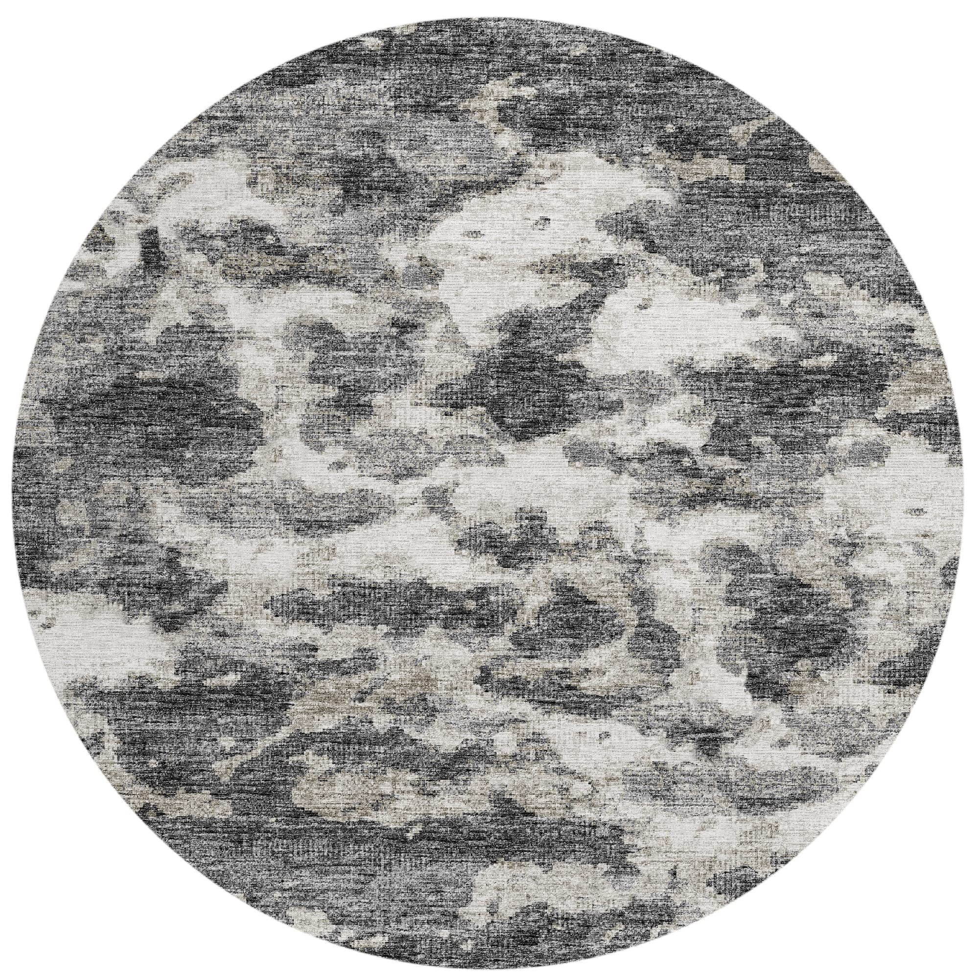 Addison Rugs Indoor/Outdoor Accord Aac36 Black Washable 8' X 8' Indoor Outdoor Round Rug, Easy Clean, Machine Washable, Non Shedding, Bedroom, Living Room, Dining Room, Kitchen, Patio Rug