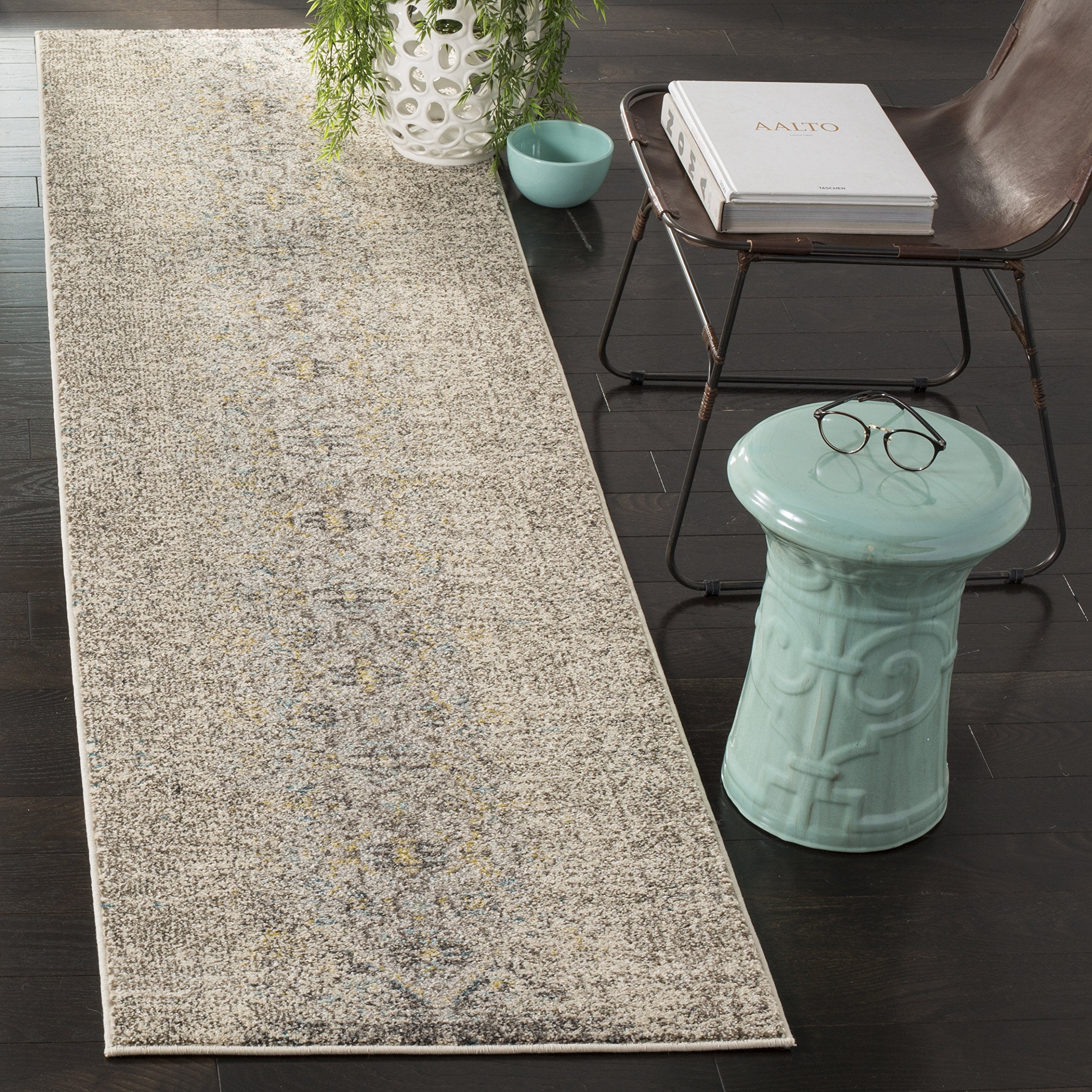 SAFAVIEH Monaco Collection Runner Rug - 22 x 6, Grey & Multi, Modern Boho Abstract Distressed Design, Non-Shedding & Easy Care