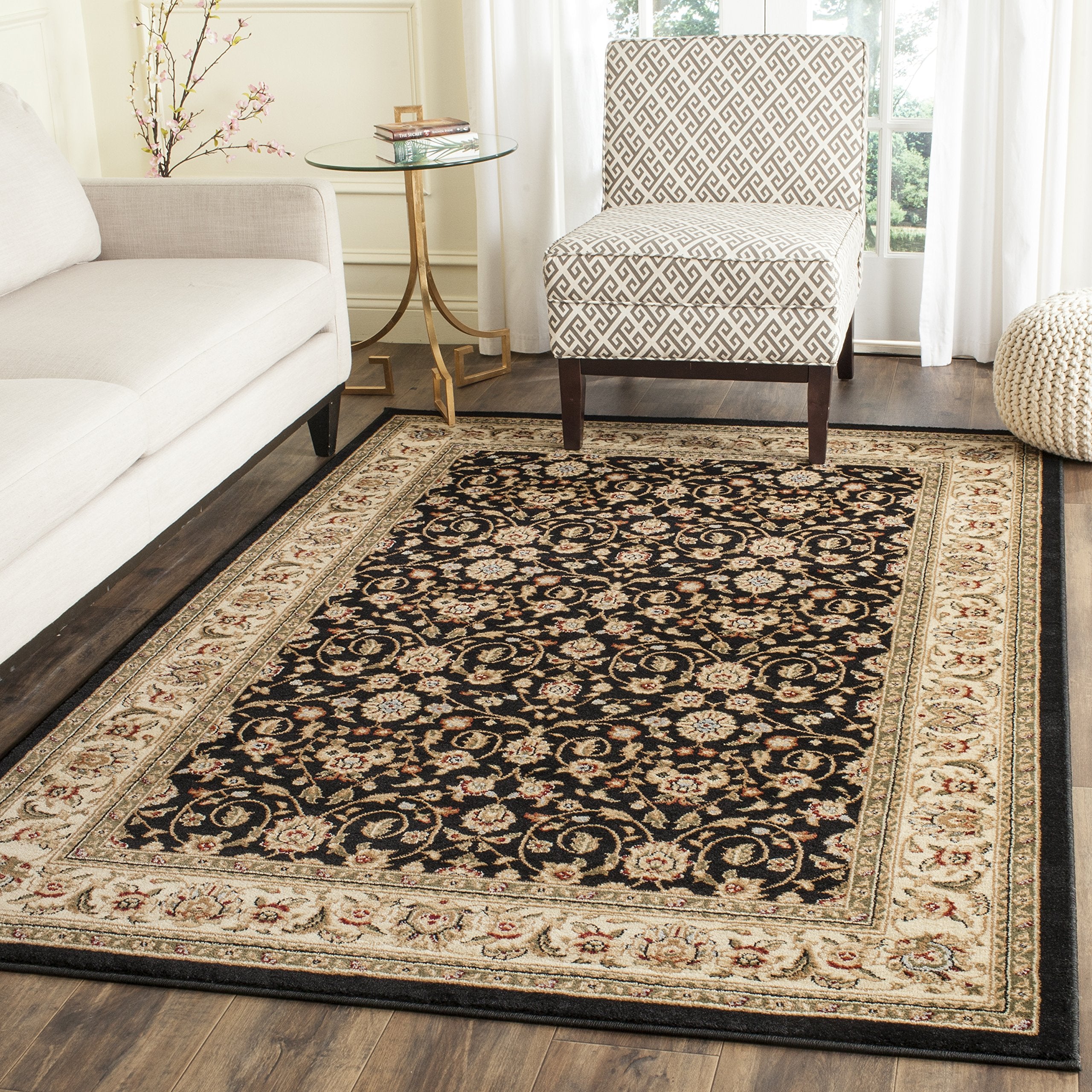 SAFAVIEH Lyndhurst Collection Accent Rug - 4 x 6, Black & Ivory, Traditional Oriental Design, Non-Shedding & Easy Care, Ideal 