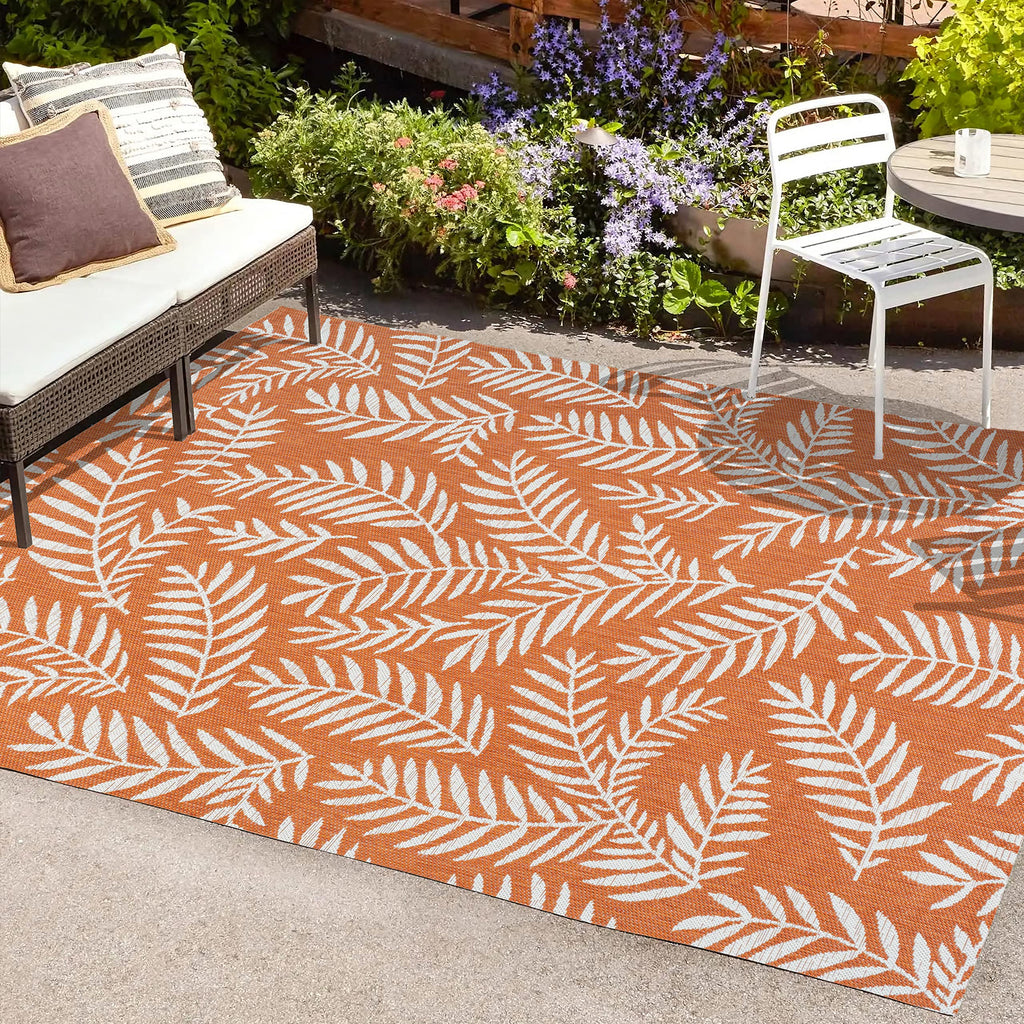 Jonathan Y Smb119E-9 Nevis Palm Frond Indoor Outdoor Area Rug, Coastal Casual Country & Floral Easy Cleaning,Bedroom,Kitchen,Backyard,Patio,Non Shedding, 9 X 12, Orange/Cream