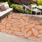 Jonathan Y Smb119E-5 Nevis Palm Frond Indoor Outdoor Area-Rug, Coastal Casual Country & Floral Easy-Cleaning,Bedroom,Kitchen,Backyard,Patio,Non Shedding, 5 X 8, Orange/Cream