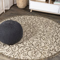Jonathan Y Smb107B-9R Madrid Vintage Filigree Textured Weave Beige/Brown 9' Round Indoor/Outdoor Area Rug, Pet Friendly, Non-She