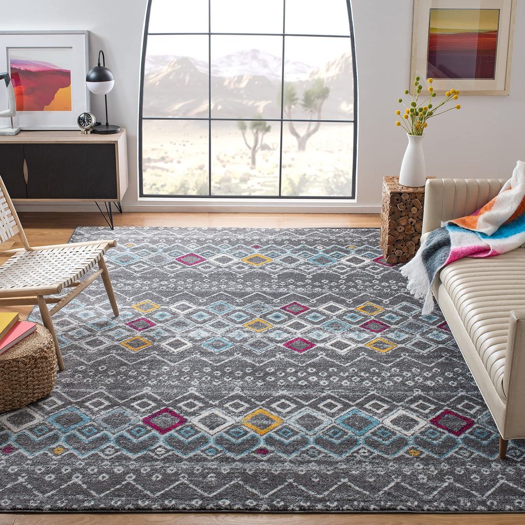 SAFAVIEH Amsterdam Collection X-Large Area Rug - 11' x 15', Dark Grey & Ivory, Moroccan Boho Design, Non-Shedding & Easy Care, I