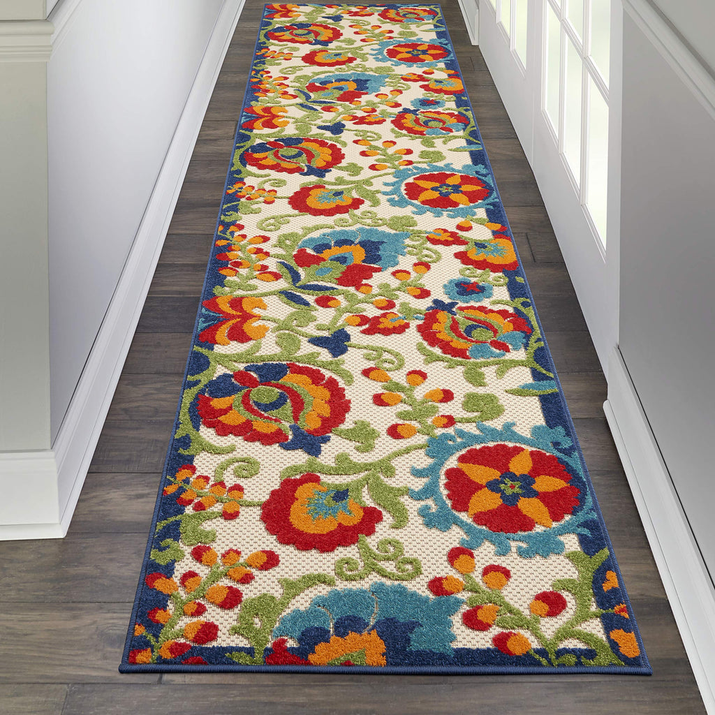 Nourison Aloha Indoor/Outdoor Multicolor 2'3' X 10' Area Rug, Easy Cleaning, Non Shedding, Bed Room, Living Room, Dining Room, Backyard, Deck, Patio (2X10)