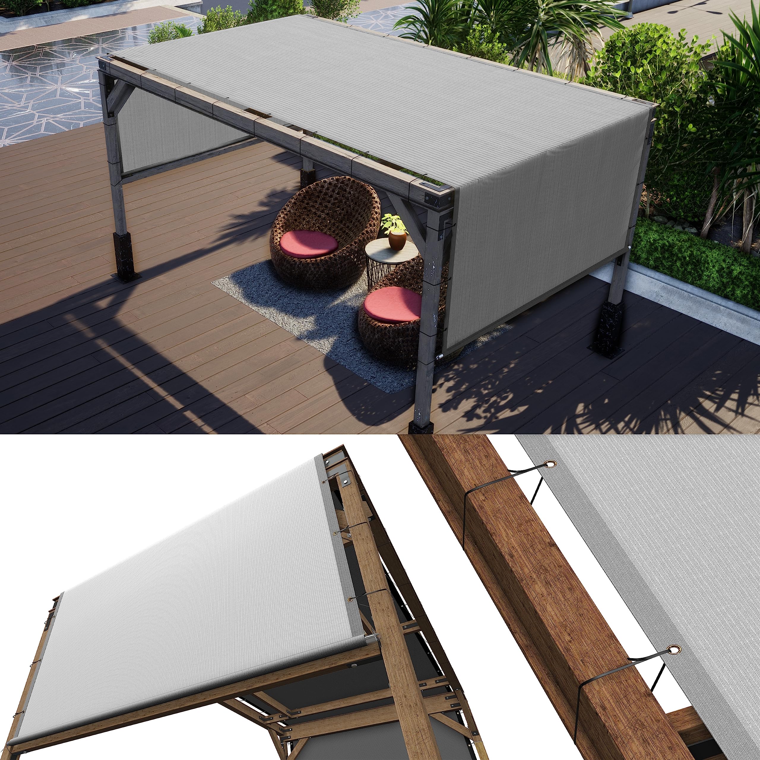 ColourTree 10' W x 12' L Grey Pergola Sun Shade Canopy Replacement Cover UPF50, Commercial Grade 260 GSM Cloth for Outdoor Patio