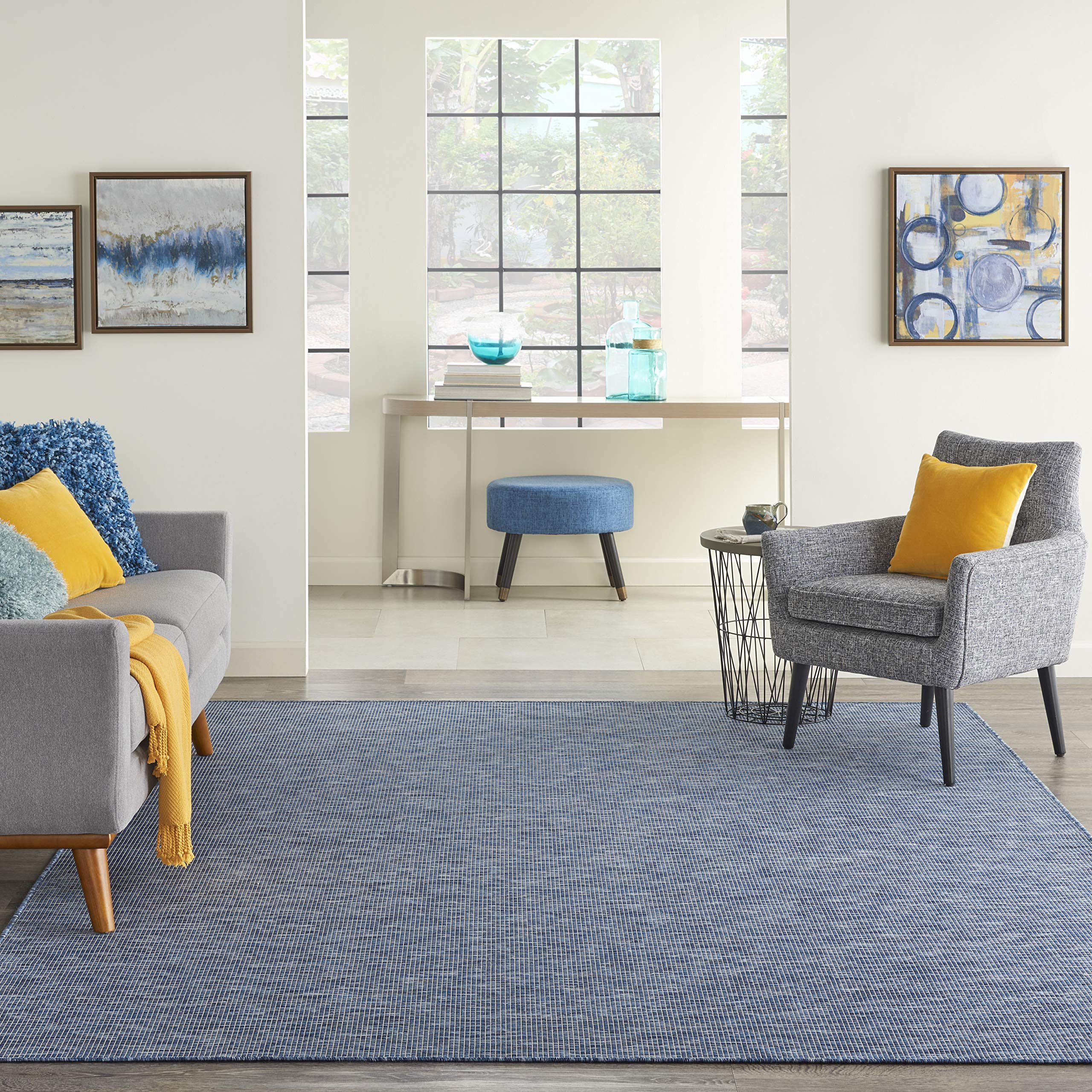 Nourison Positano Indoor-Outdoor Navy Blue 9' X 12' Area Rug, Easy Cleaning, Non Shedding, Bed Room, Living Room, Dining Room, B