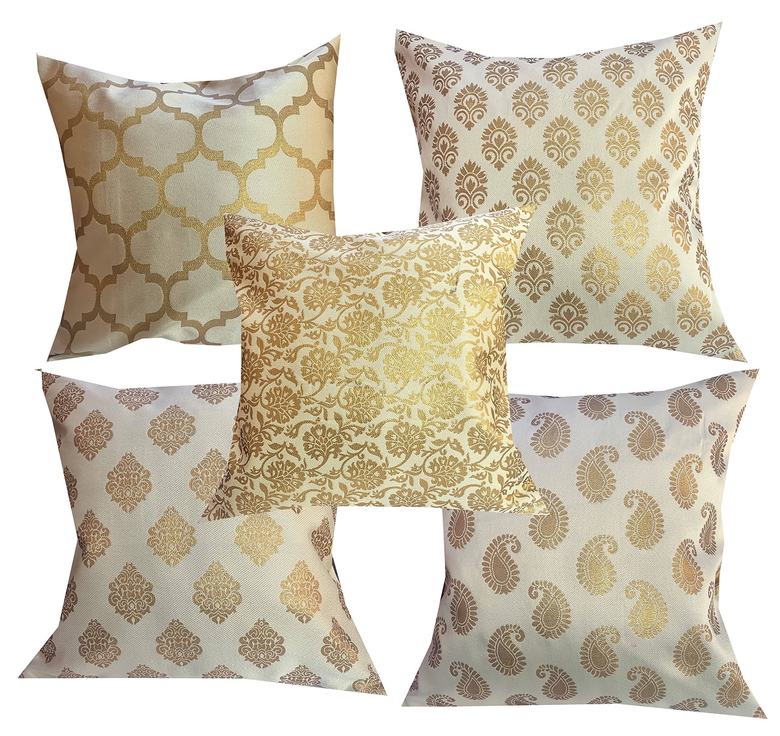 Pinkparrot Dupian Jacquard Multi Colour Patch Throw Pillow Covers/Cushion Covers (16X16 Inches)  Set Of 5 Pcs