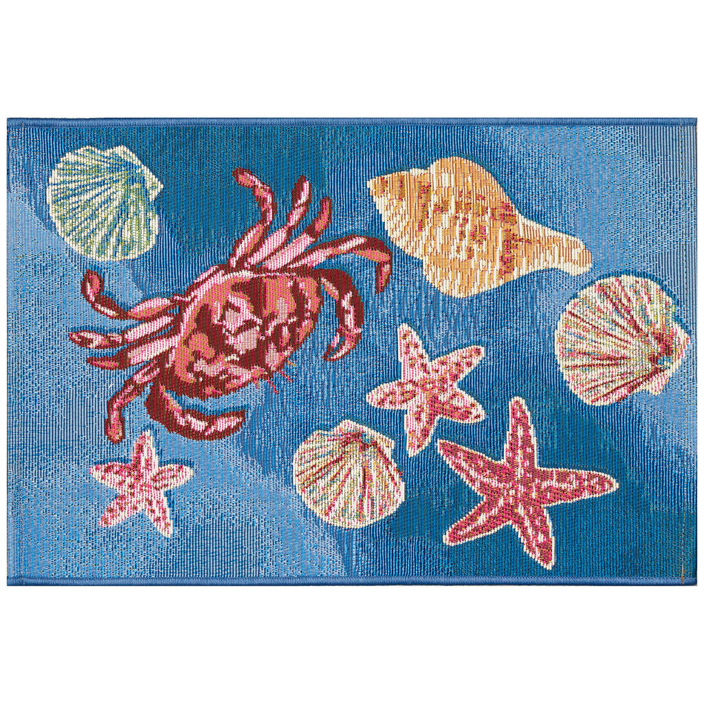 Liora Manne Esencia Machine Washable Non-Slip Low Profile Indoor/Outdoor Mat-Transitional, Coastal, Seashell, Whimsical, Shell We Dance Aqua 2'5' X 3'11'