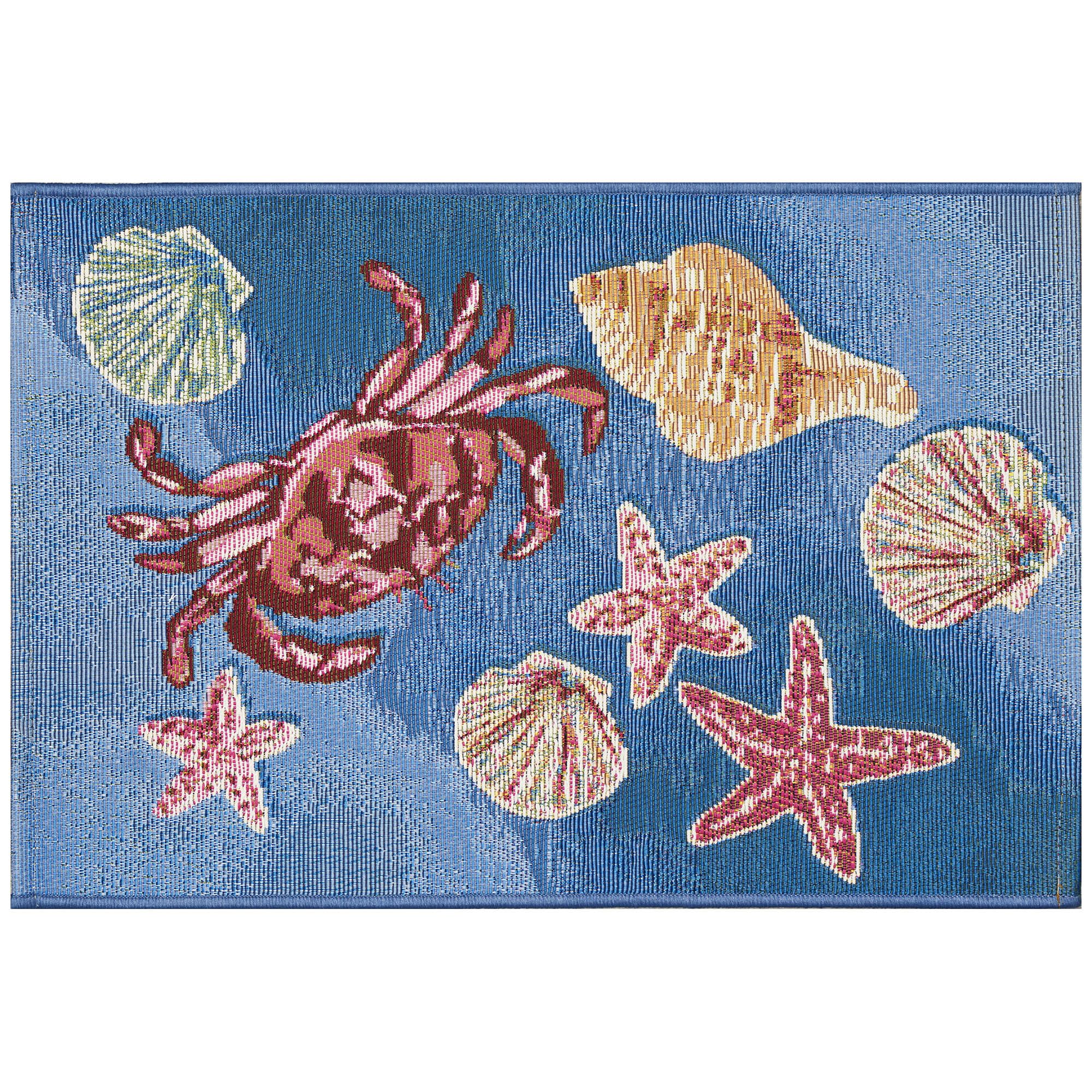 Liora Manne Esencia Machine Washable Non-Slip Low Profile Indoor/Outdoor Mat-Transitional, Coastal, Seashell, Whimsical, Shell We Dance Aqua 2'5' X 3'11'