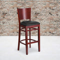2 Pk. Lacey Series Solid Back Mahogany Wooden Barstool - Black Vinyl Seat
