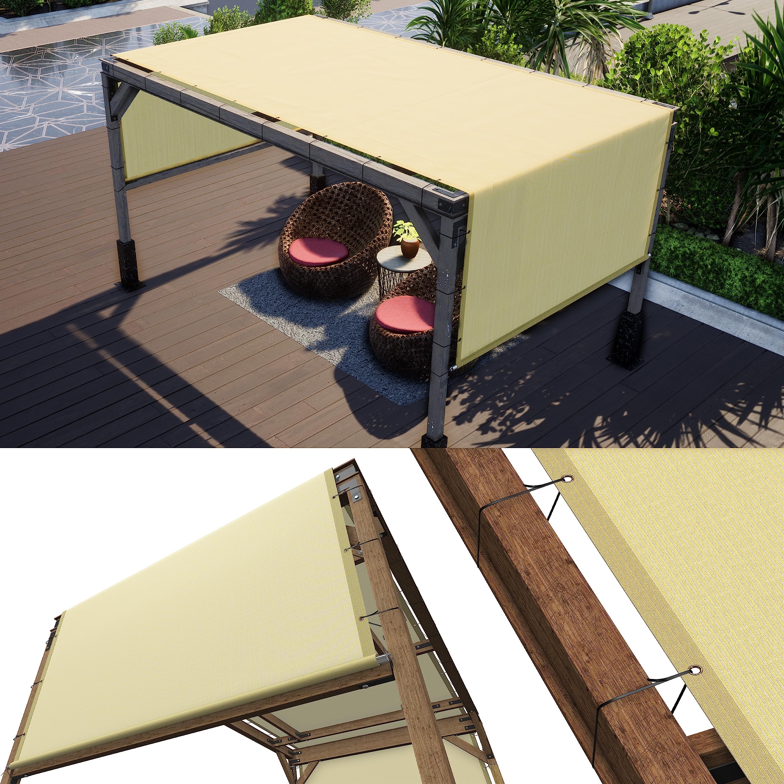 Colourtree 7' W X 7' L Beige Pergola Sun Shade Canopy Replacement Cover Upf50, Commercial Grade 260 Gsm Cloth For Outdoor Patio,