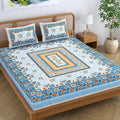 Sheetkart Pure Cotton Jaipuri Floral Printed Double Bedsheet King Size With 2 Pillow Covers  Sky Blue