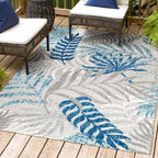 Jonathan Y Amc100A-3 Tropics Palm Leaves Indoor Outdoor Area-Rug Bohemian Floral Easy-Cleaning High Traffic Bedroom Kitchen Backyard Patio Porch Non Shedding, 3 X 5, Gray/Blue
