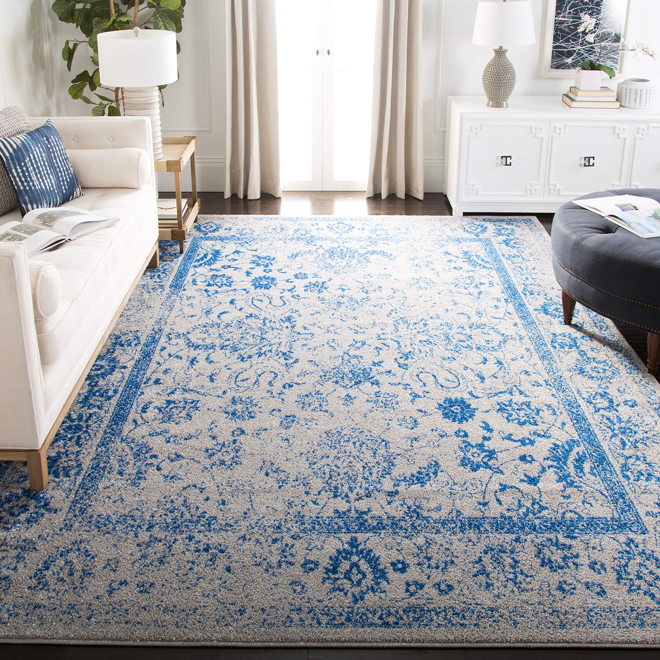 SAFAVIEH Adirondack Collection Area Rug - 6 Square, Grey & Blue, Oriental Distressed Design, Non-Shedding & Easy Care, Ideal fo