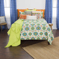 Rizzy Home | BQ4619 | Polyester Quilt | 106"x92" Yellow/Green/Orange Geometric