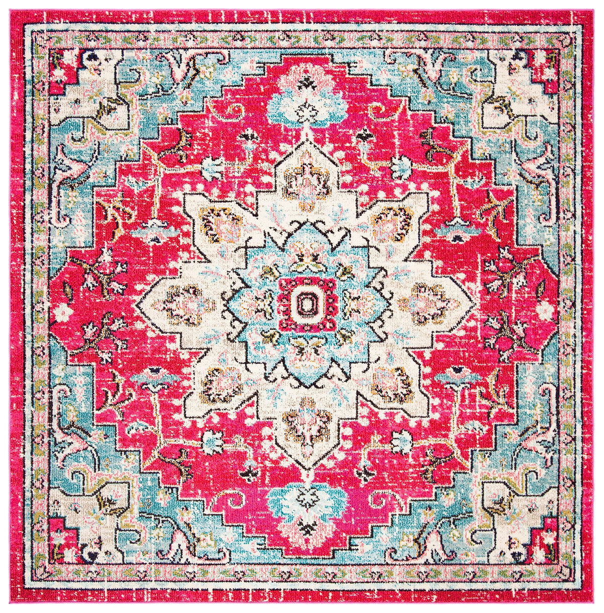 SAFAVIEH Madison Collection Area Rug - 4 Square, Fuchsia/Blue, Geometric Design, Ideal for High Traffic Areas in Living Room, B