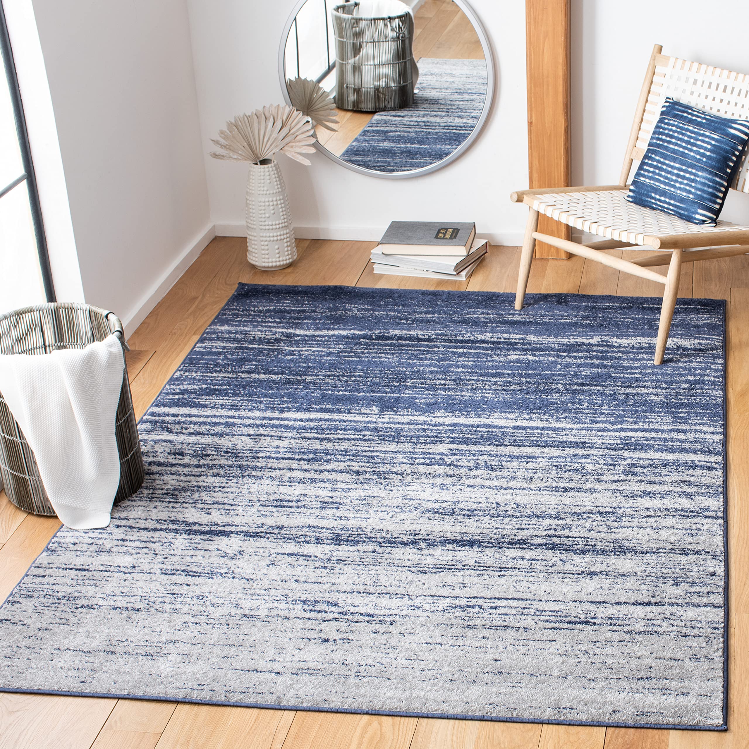 SAFAVIEH Adirondack Collection 4 Square Navy/Grey ADR113E Modern Ombre Non-Shedding Area Rug