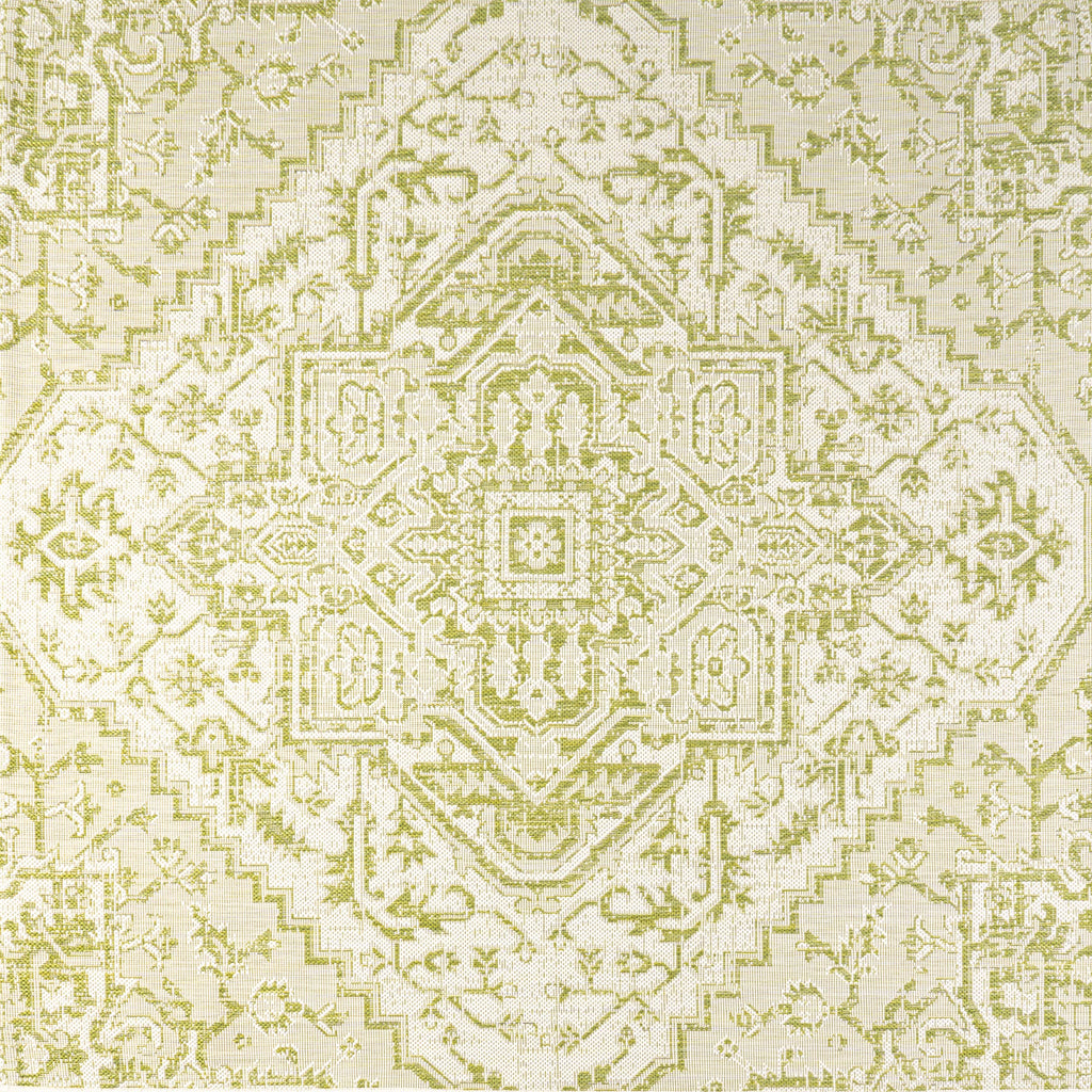 Jonathan Y Smb105E-5Sq Estrella Bohemian Medallion Textured Weave Indoor Outdoor Area Rug, Coastal,Traditional,Transitional Easy Clean,Bedroom,Kitchen,Backyard,Patio, Non-Shed, Cream/Green, 5' Square