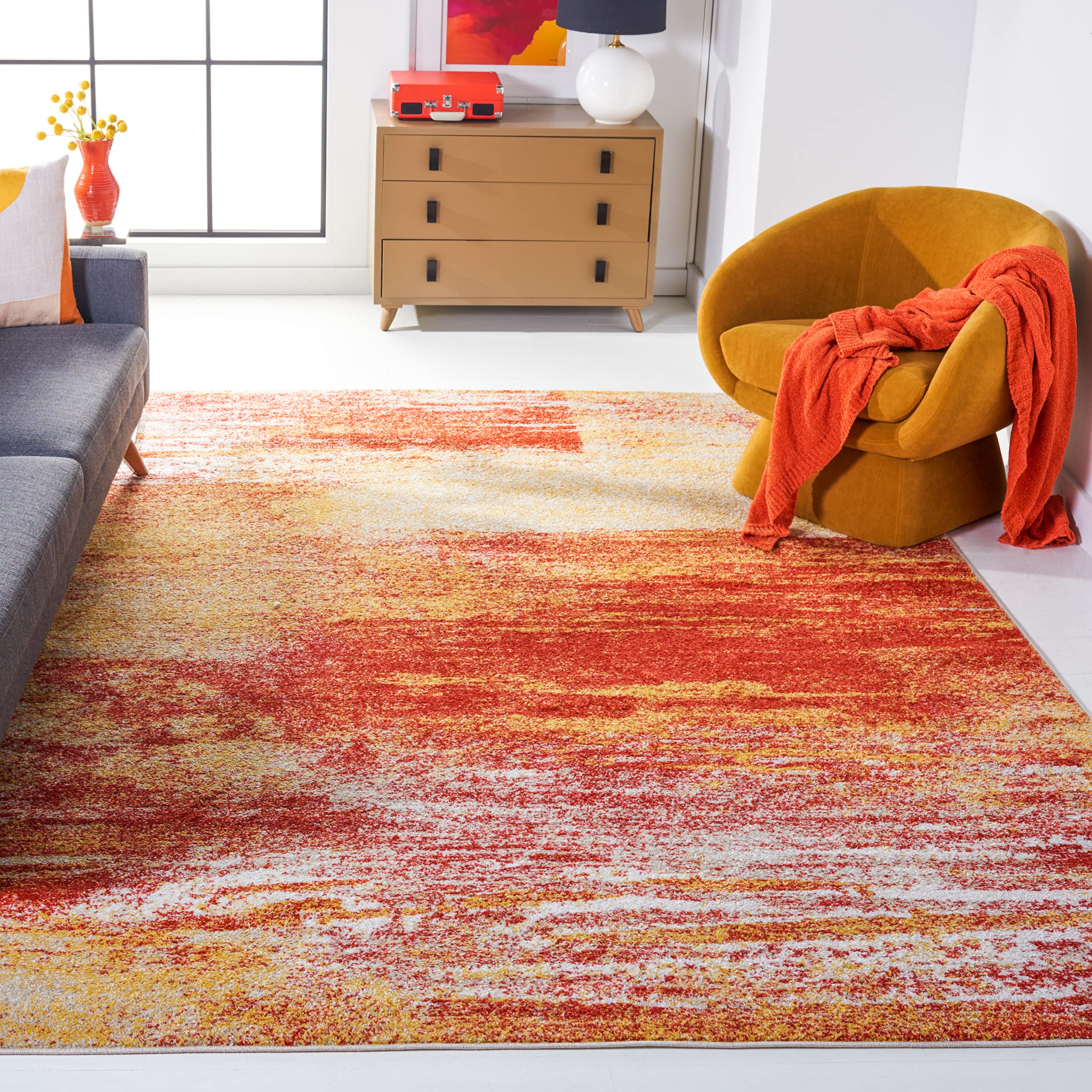 SAFAVIEH Adirondack Collection Area Rug - 8 x 10, Rust & Gold, Modern Abstract Design, Non-Shedding & Easy Care, Ideal for Hig