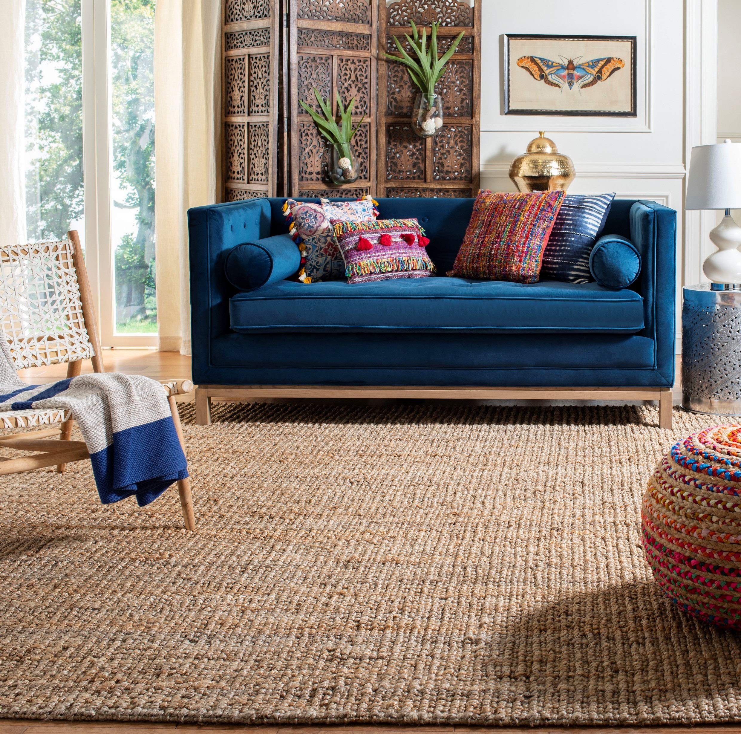 SAFAVIEH Natural Fiber Collection Area Rug - 7 Square, Natural, Handmade Chunky Textured Jute 0.75-inch Thick, Ideal for High T