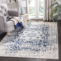 SAFAVIEH Madison Collection Accent Rug - 23 x 4, Cream & Navy, Snowflake Medallion Distressed Design, Non-Shedding & Easy Care